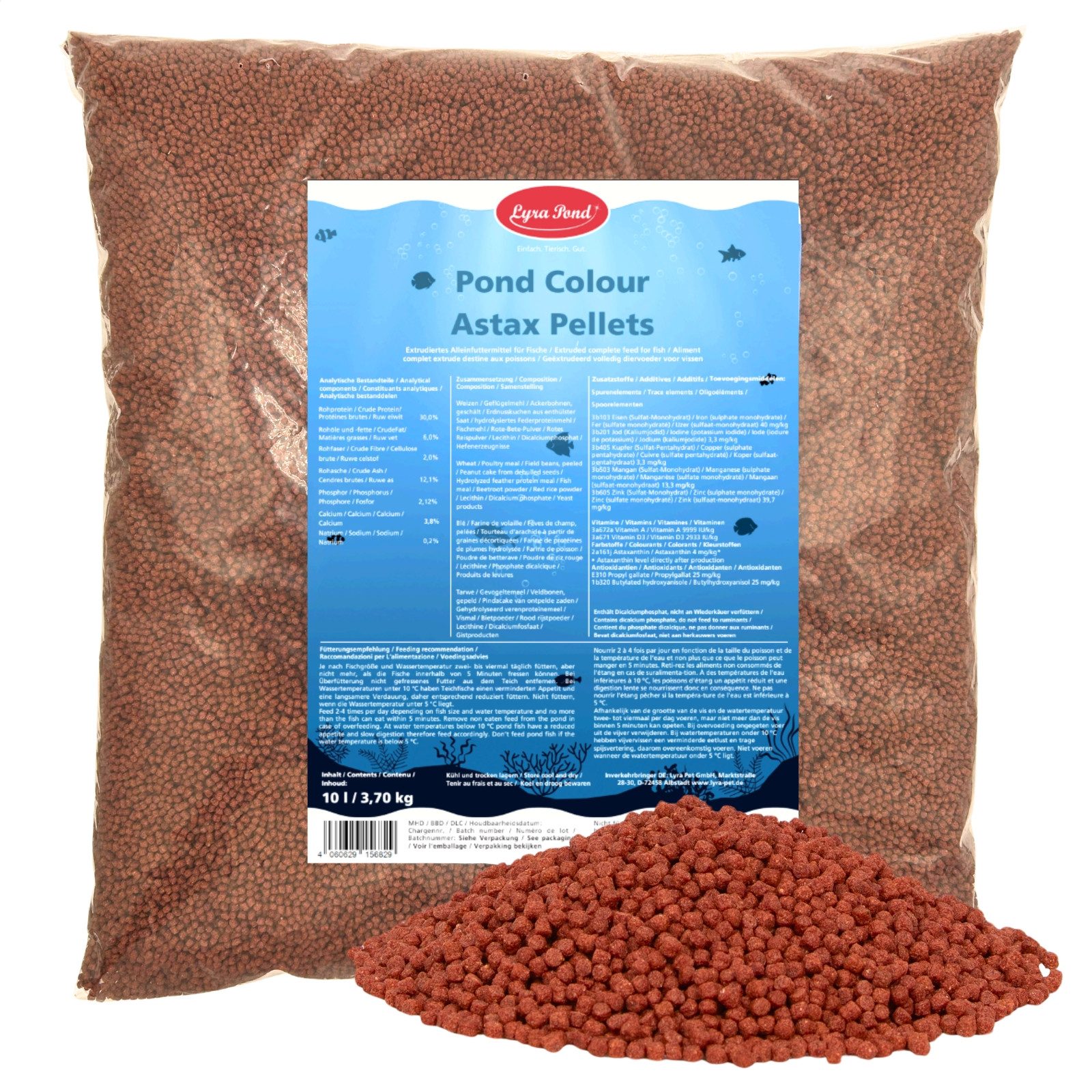 Lyra Pet 10 Liter (3,7 kg) Lyra Pond® Pond Colour Astax Koi Pellets Teichfutter, Hauptfutter für: Fisch