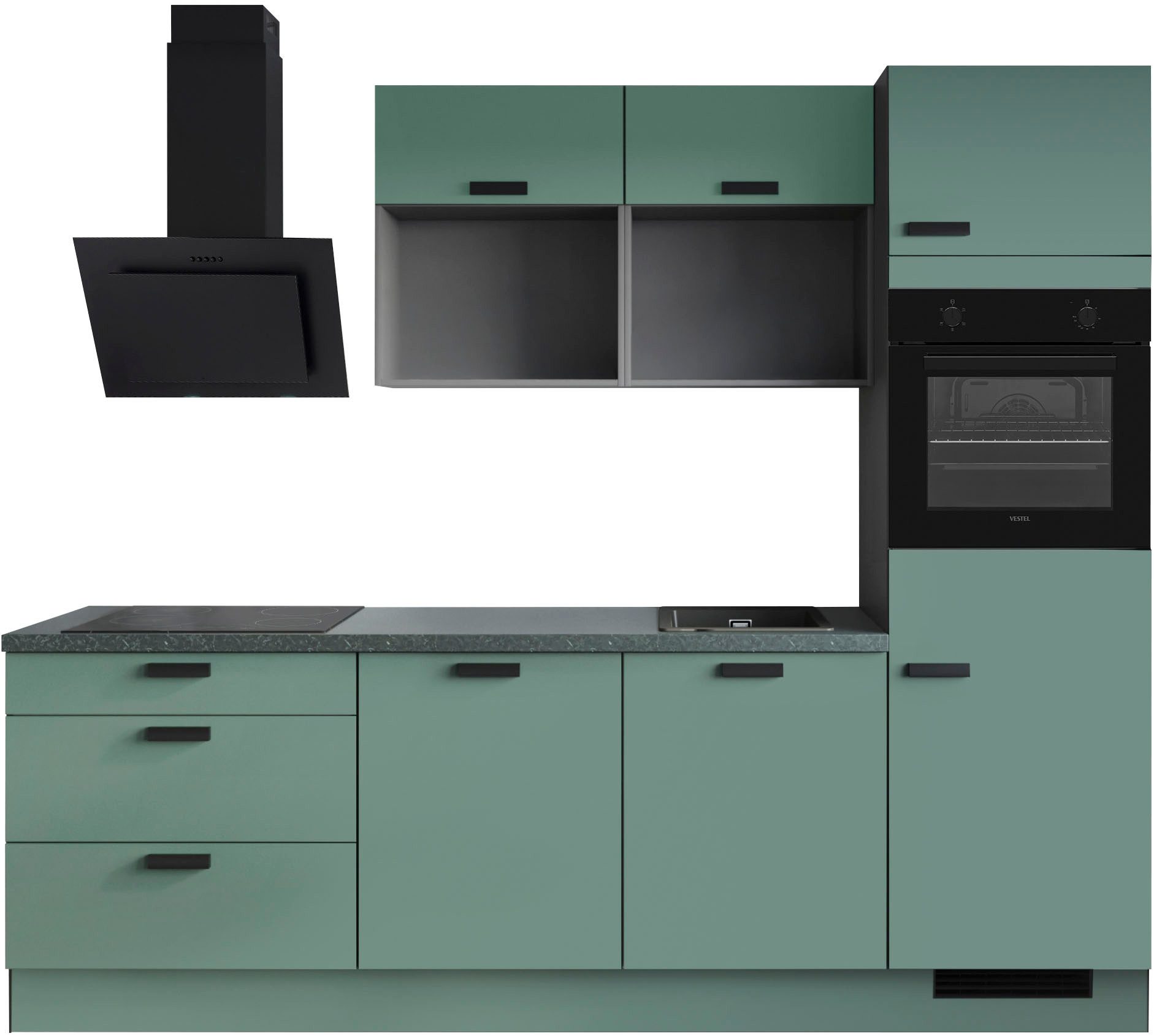 IMPULS KÜCHEN Küchenzeile "Breslau", Ausrichtung wählbar, Schubkästen mit Soft-Close, vormontiert, wahlweise mit E-Geräten, Breite 260cm