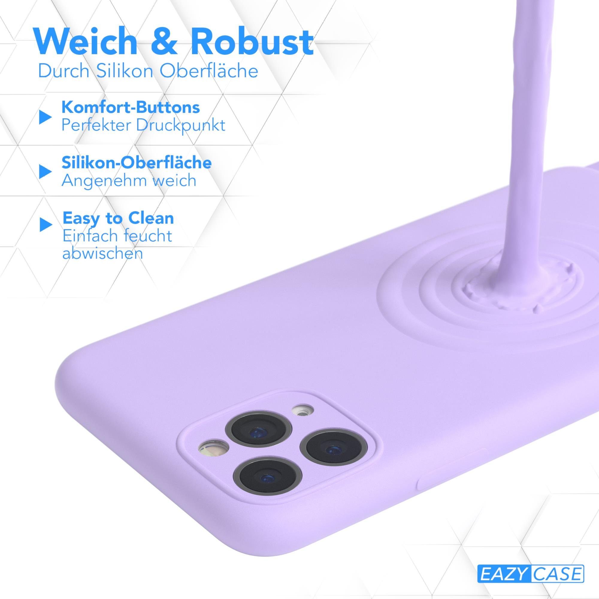 EAZY CASE Handykette Breitband Kette für Apple iPhone 11 Pro 5,8 Zoll, Silikonhülle Matt Ketten Hülle mit breitem Umhängeband Karabiner Lila