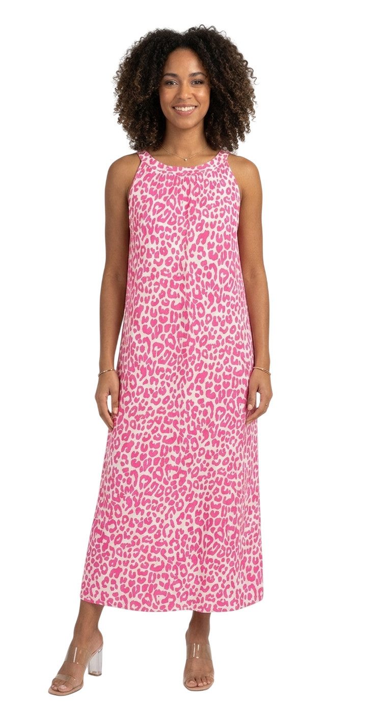 Sommerkleid lang mit Leo-Muster in verschiedenen Farben