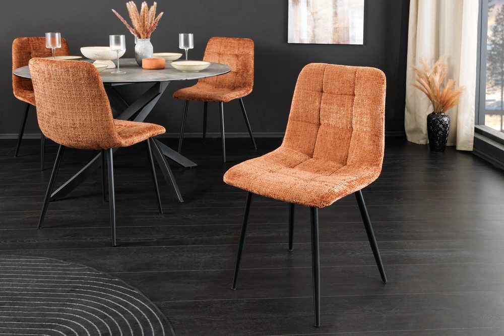 riess-ambiente Esszimmerstuhl TRES CHIC rost braun/schwarz - Chenille, Metallbeine, gepolstert (Einzelartikel, 1 St), Stuhl mit Ziersteppung - ideal für Küche, Wohnzimmer & Büro
