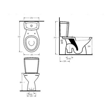 Belvit Tiefspül-WC S-ESW002, bodenstehend, Abgang senkrecht, Stand-WC mit Spülkasten und Soft-Close Deckel