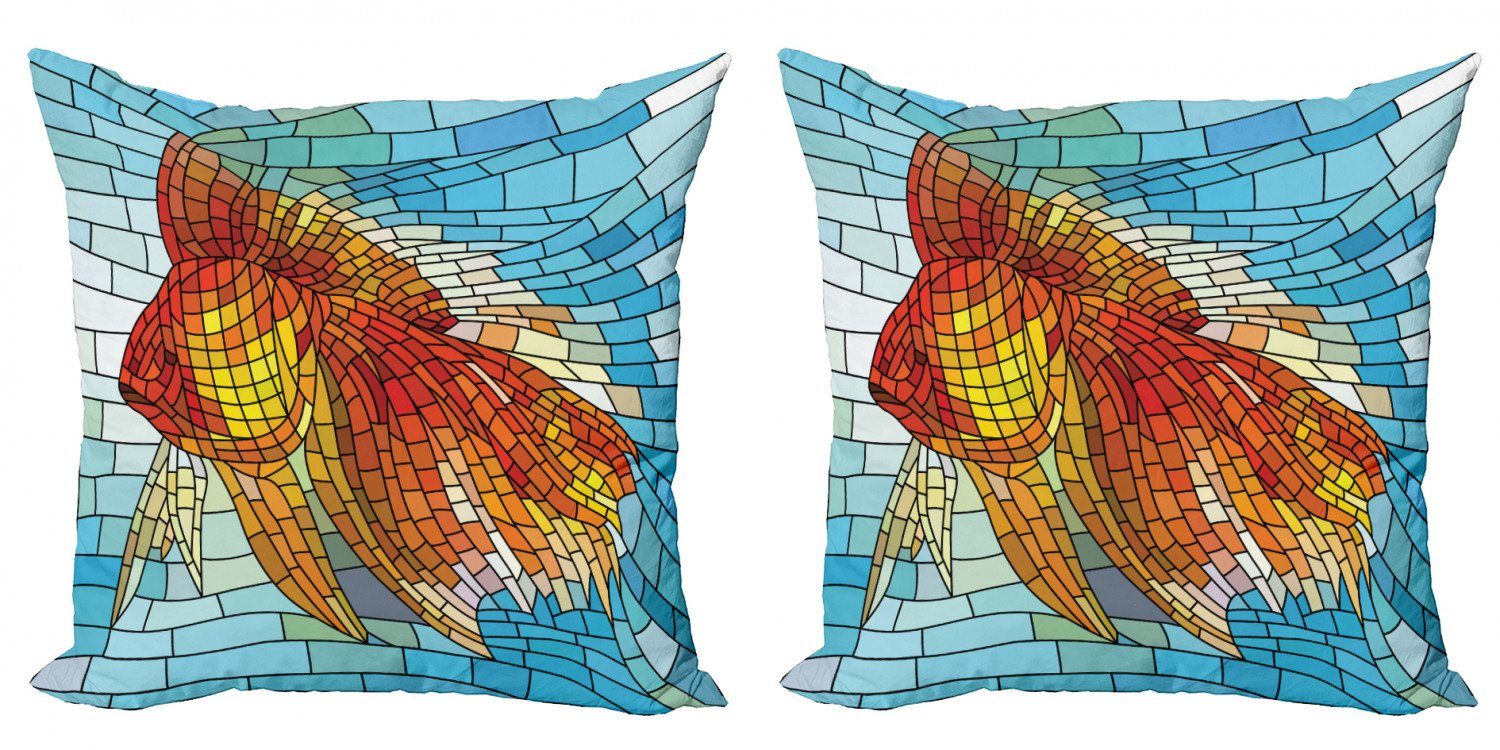 Stück), (2 Buntglas-Mosaik-Fisch-Kunst Kissenbezüge Digitaldruck, Abakuhaus Modern Doppelseitiger Accent Fisch