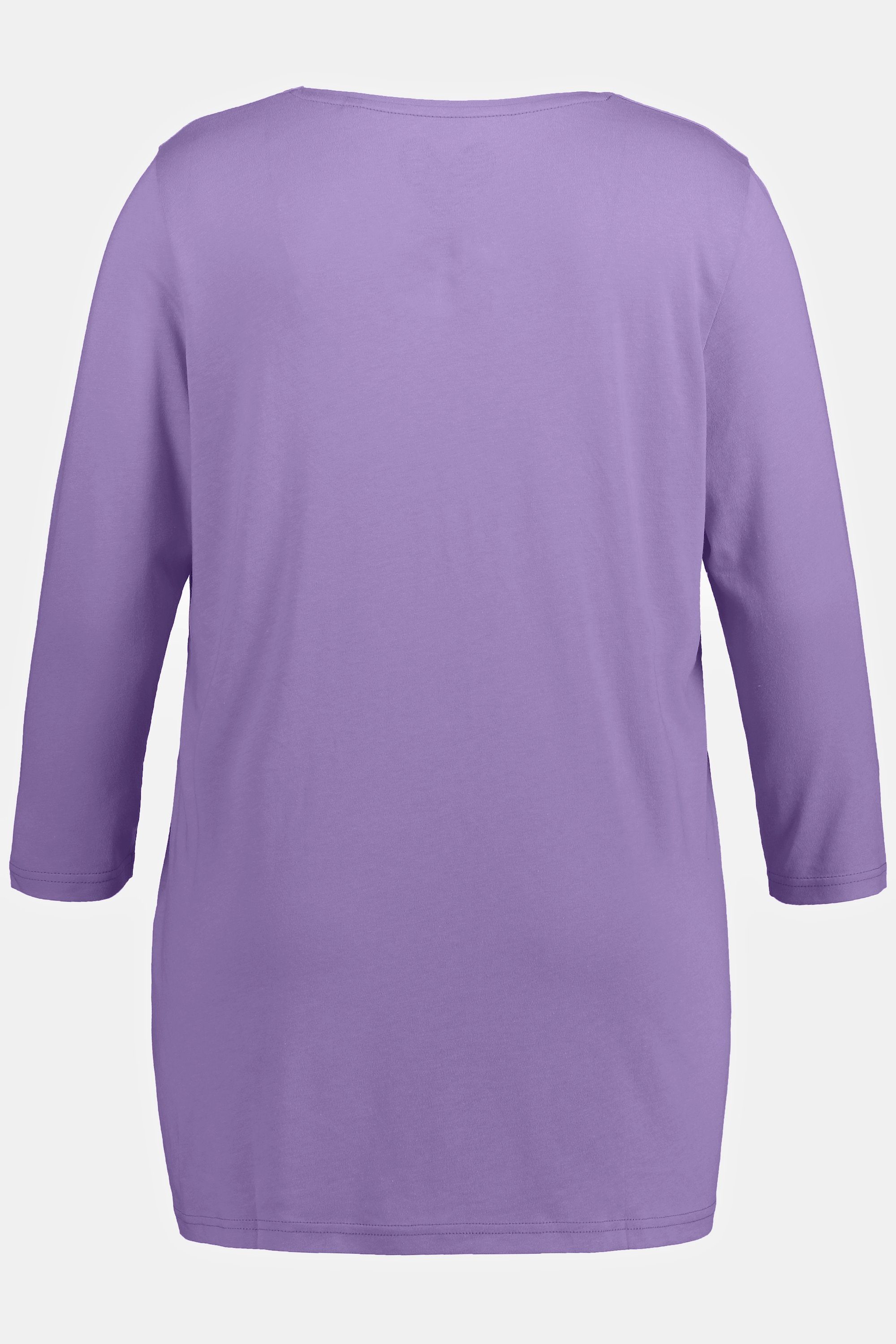 Ulla Popken Rundhalsshirt Shirt Zierfalten Rundhals 3/4-Arm A-Linie lila
