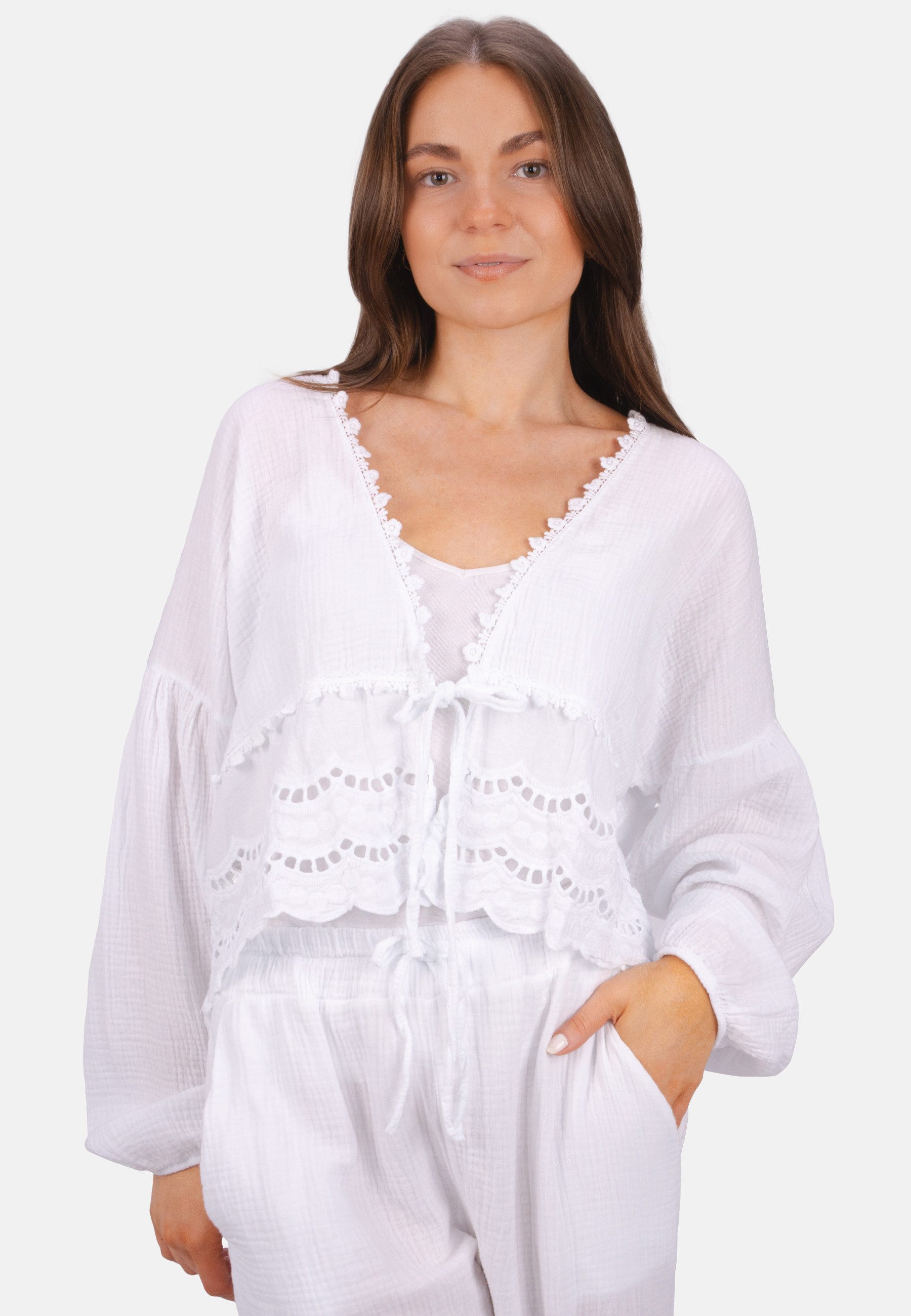 Seasons of April Shirtbluse LAURA MUSSELIN Musselin Bluse mit Spitze & Bind günstig online kaufen