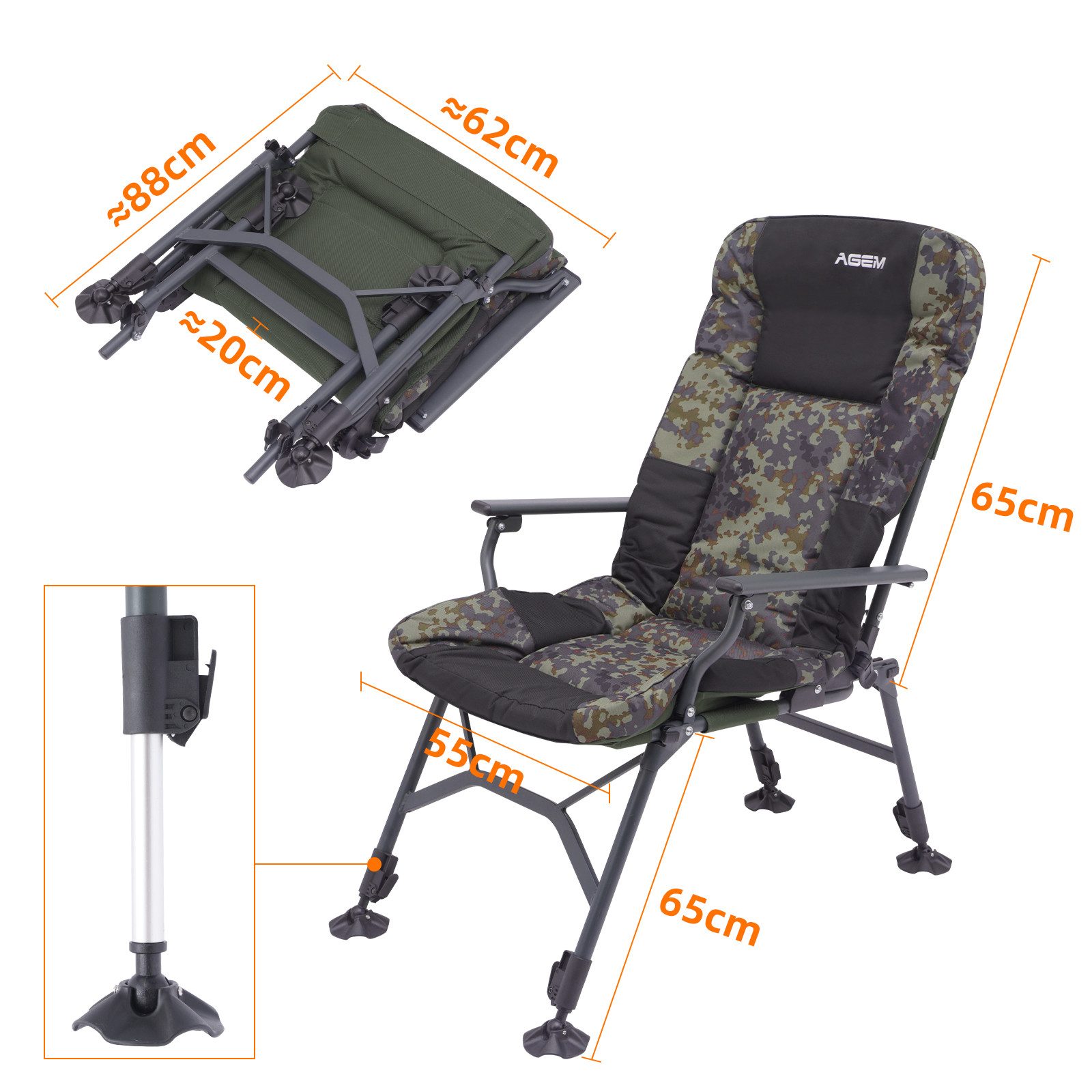 AGEM Angelstuhl Campingstuhl Faltbar Carp Karpfenstuhl Stuhl Fischerstuhl Klappbar