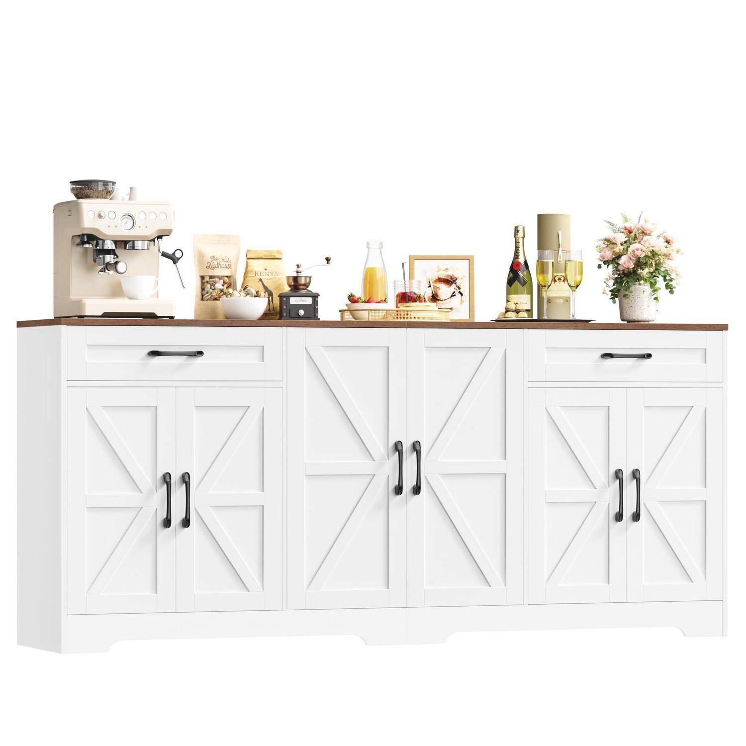 LuxusKollektion Anrichte Sideboard 180cm 6 Türen 2 Schubladen Arbeitsplatte Regal Weiß