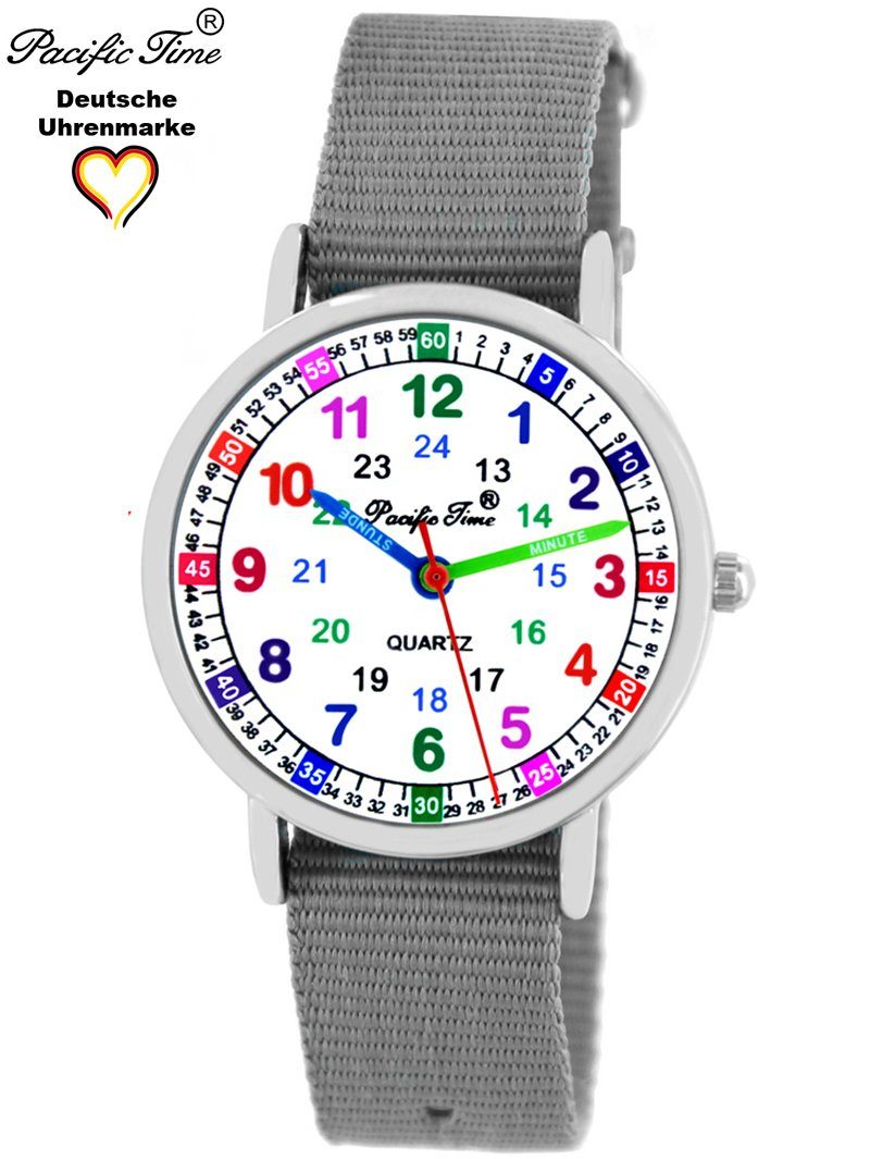 Kinder Armbanduhr Quarzuhr Lernuhr Mix Match Design und Pacific Gratis Wechselarmband, Versand Time grau -