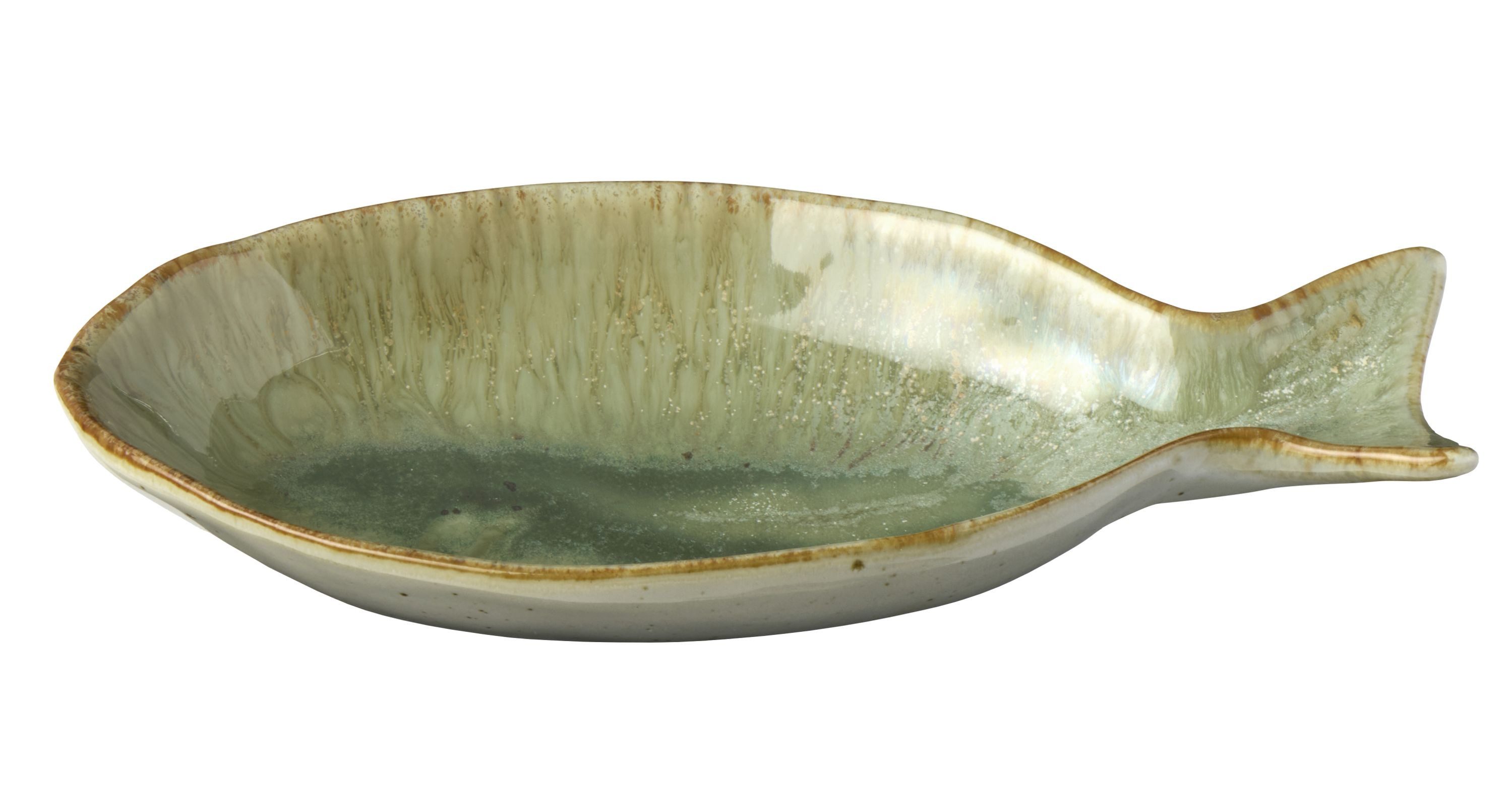Ib Laursen Servierschale Ib Laursen - Schale Ocean Green Fisch Fischform Lang 21 cm Grün, Keramik