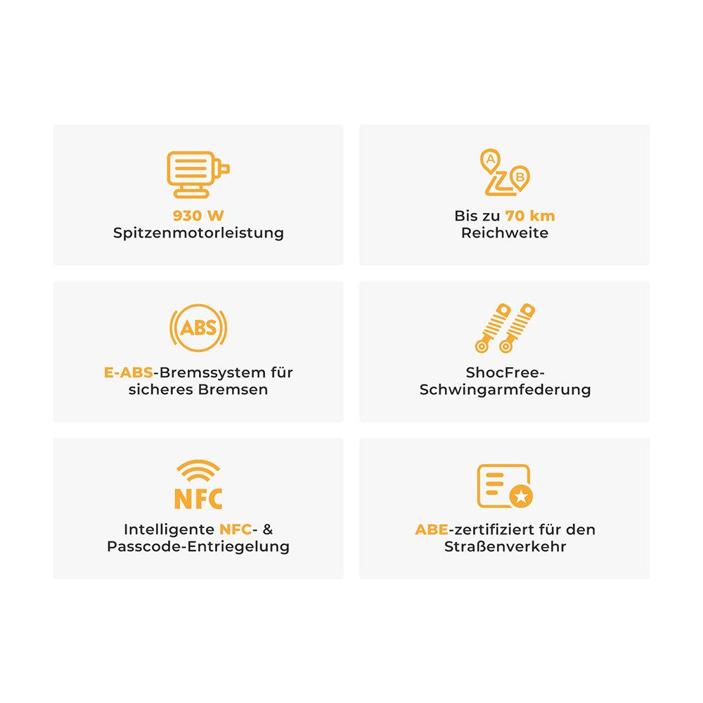 Ausom E-Scooter L1 ABE with road approval, 500 W, E-ABS anti-lock braking system, eKFV type approval, 70 km range