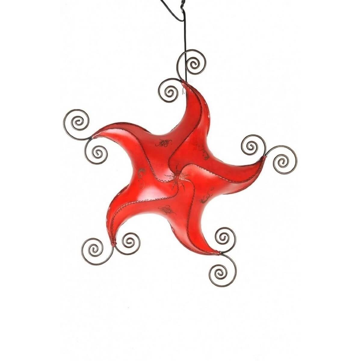 SIMANDRA Лампыschirm Orientalische marokkanische Decken-Lederlampe STERN Gecko Star 70 cm, Rot