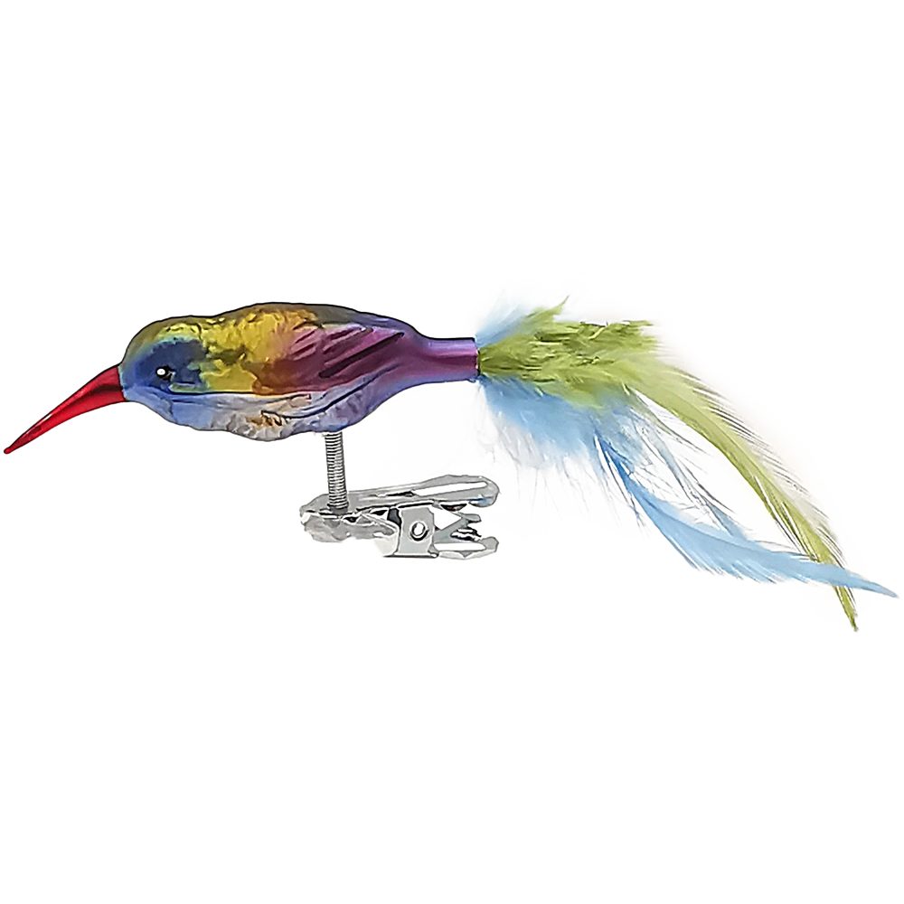 Schatzhauser Christbaumschmuck langer Mini Kolibri, Glasvogel 7cm/15cm Naturfedern (1-tlg), mundgeblasen, handbemalt mit echten Federn