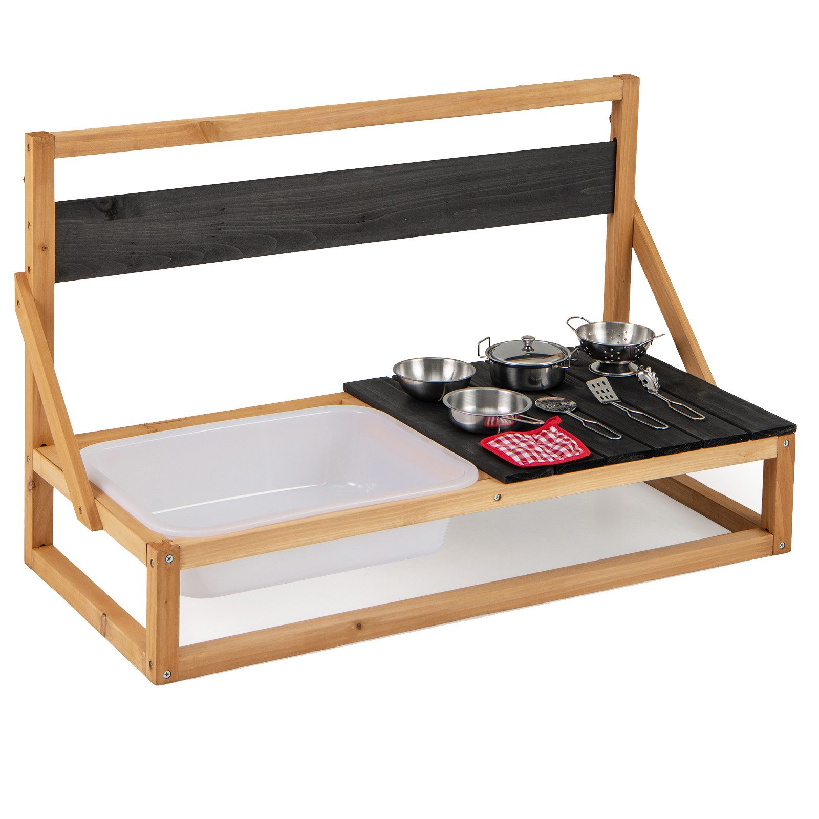 COSTWAY Outdoor-Spielküche Holz, Tannenholz Spielküche Wandmontierte/Tischplatte