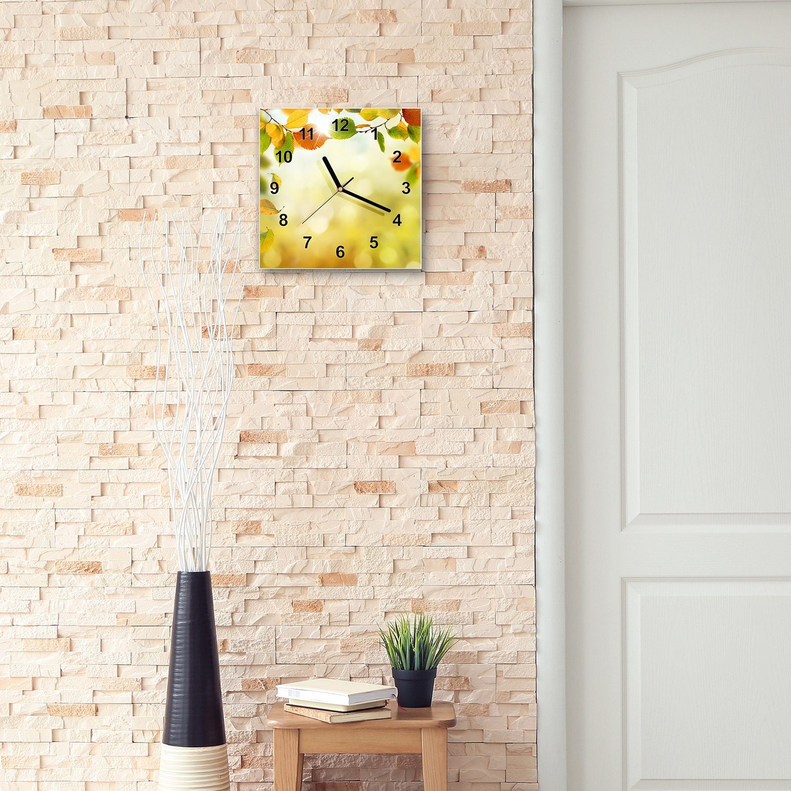 Primedeco Wanduhr Wanduhr Herbstliche Glasuhr 30 Größe cm Motiv Wandkunst Stimmung 30 mit x
