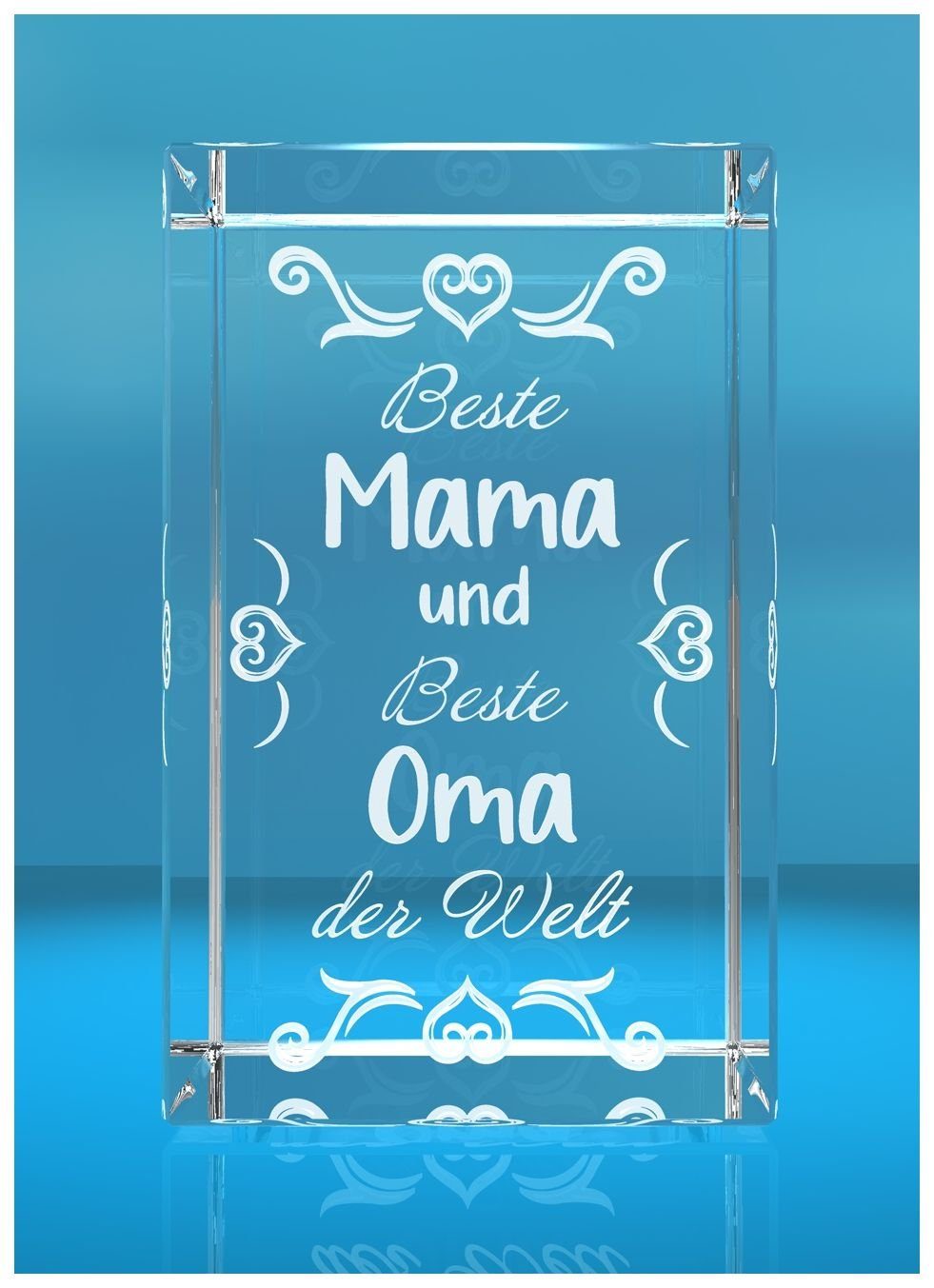 VIP-LASER Dekofigur 3D Glasquader I Beste Mama und beste Oma der Welt mit Herztribal I Ges, Hochwertige Geschenkbox, Made in Germany, Familienbetrieb