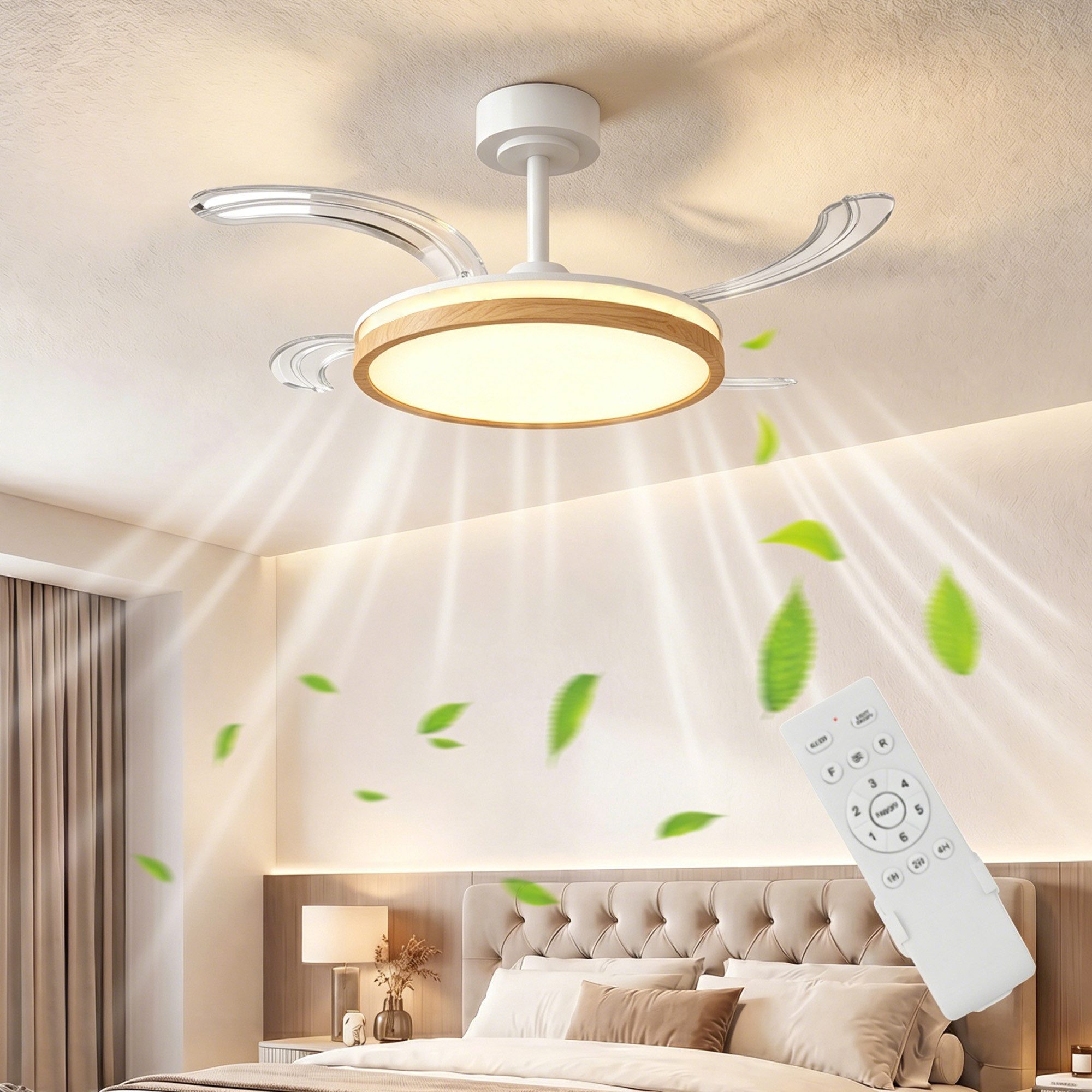HOMCOM Deckenventilator Beleuchtung 80W Deckenleuchte 3 Lichtfarben 6 Geschwindigkeiten, mit Fernbedienung, 6 Geschwindigkeiten, 3 Farbtemperaturen