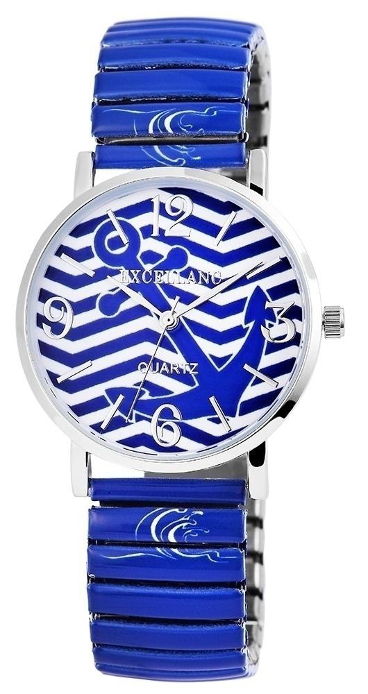 Selin Excellanc maritim Edelstahlzugband Blau Anker mit Damenarmbanduhr Quarzuhr