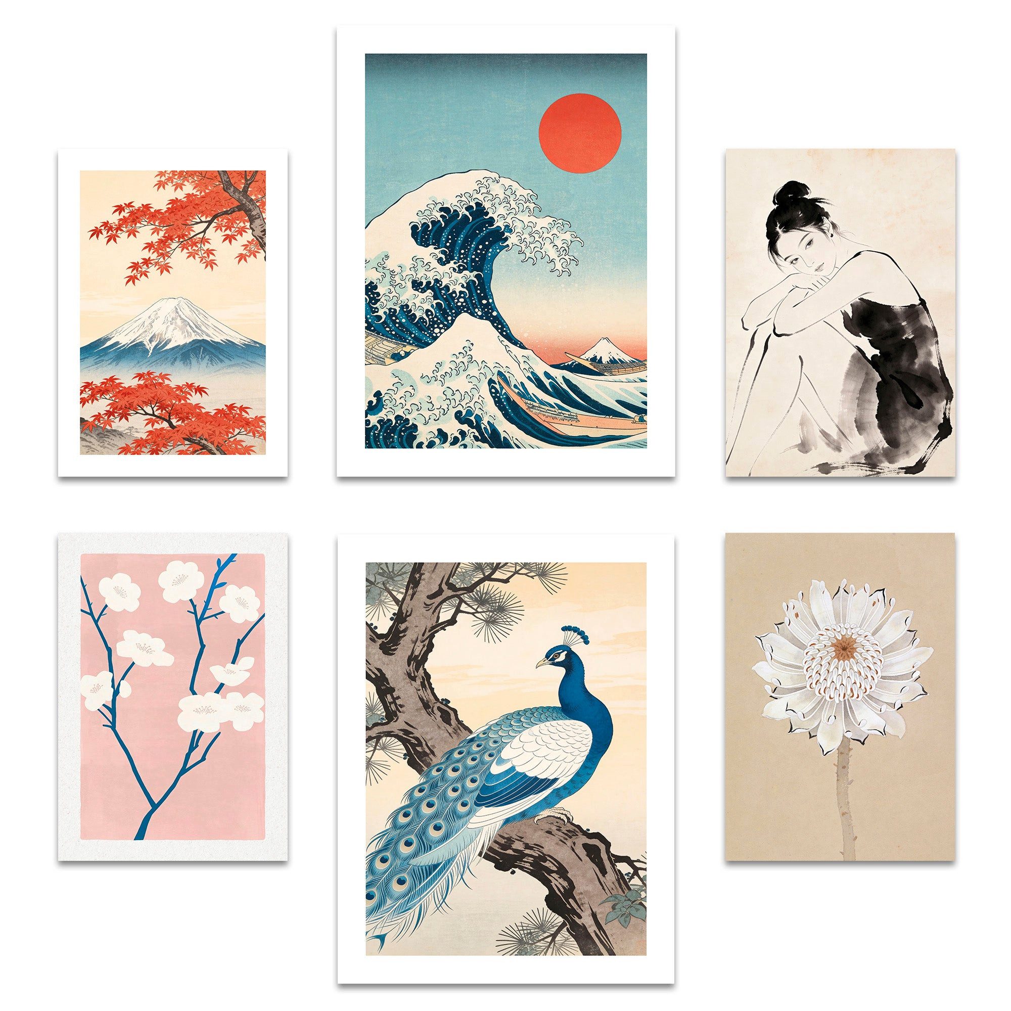 ARTFAVES Bilder-Collage Poster Set Art Gallery Japan I mehrteilige Bilderwand I Wandbilder Hok, (Wandbilder modern, 6 St)