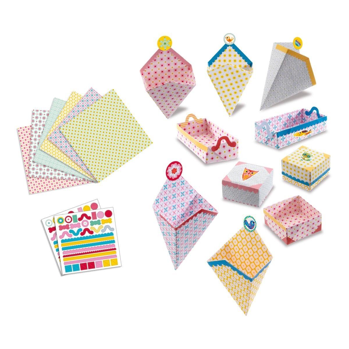 DJECO Kreativset Origami-Bögen 105 24 Origami Geschenkboxen Kleine Aufkleber
