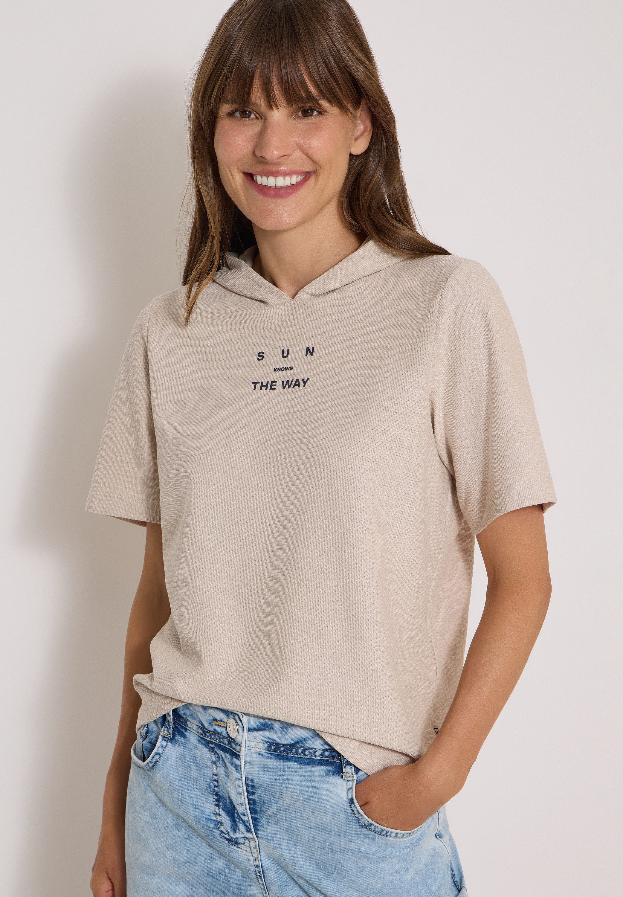 CECIL Kapuzenshirt in Slub-Yarn-Optik, mit Print, Baumwollmix