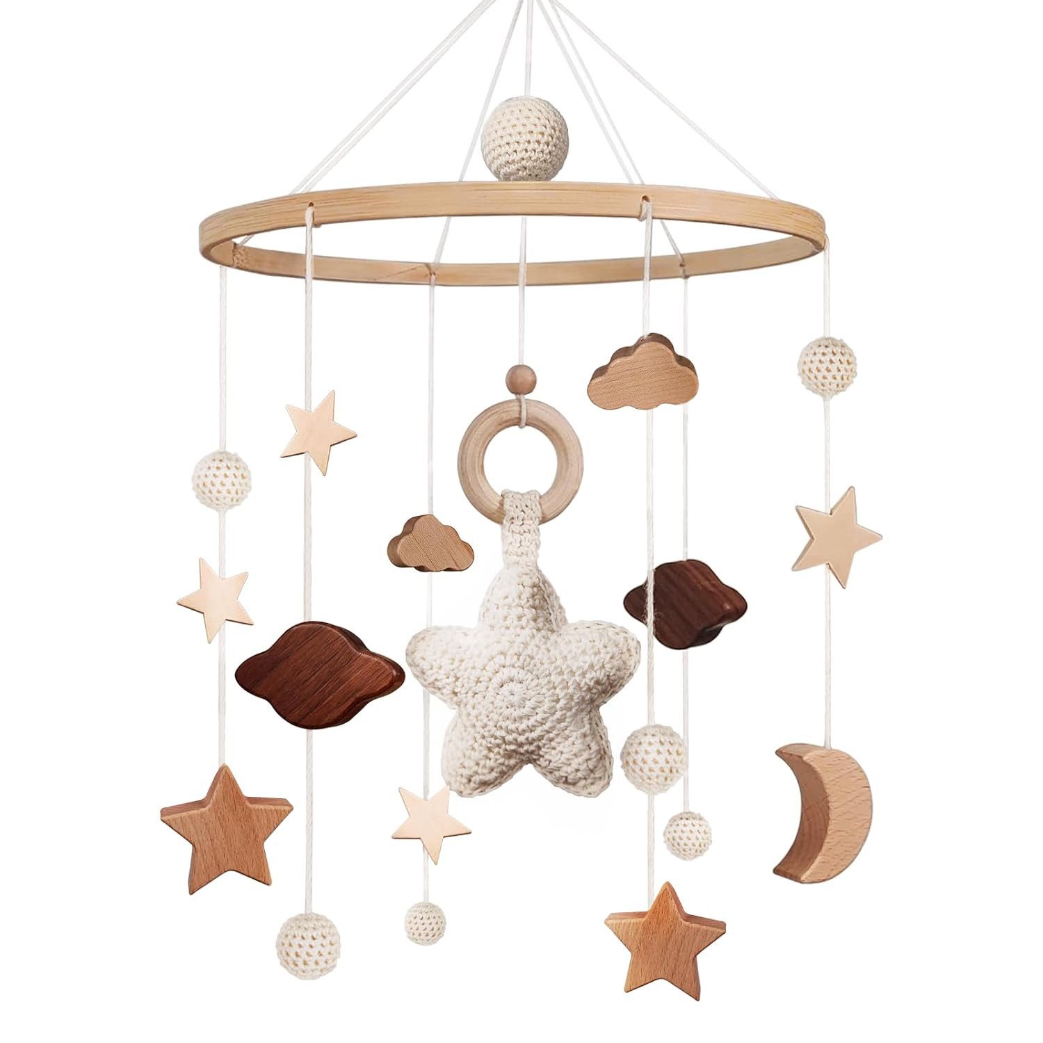 TUWENA Windspiel Mobile Baby Bettglocke mit Sterne Holz Mädchen Hängende, für Babybett Kinderbett