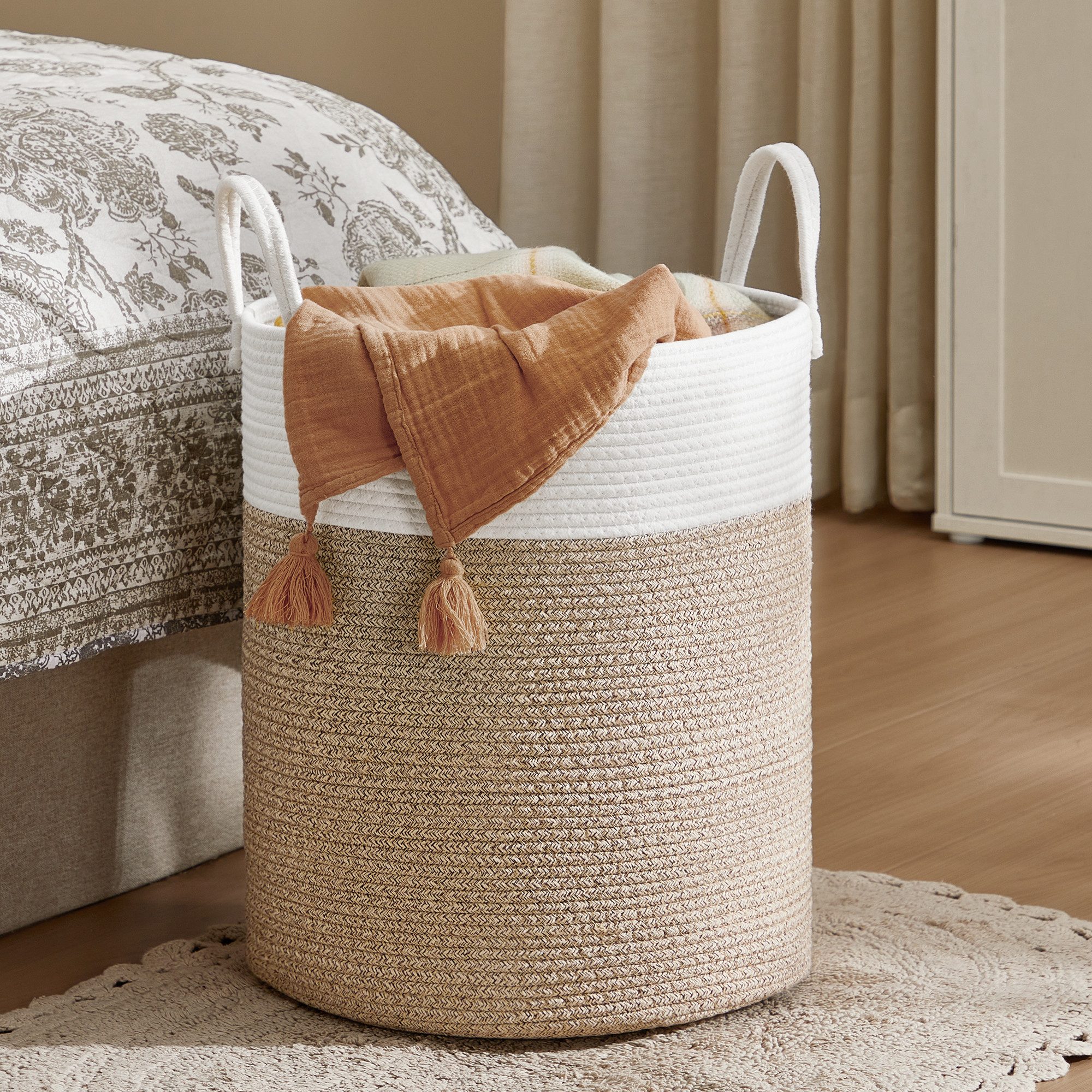 SONGMICS Wäschekorb,Wäschesammler für Kinder, Aufbewahrungskorb, für Decken, Kinderzimmer, mit Henkel, Kuscheltier Aufbewahrung, Schlafzimmer, 60 L