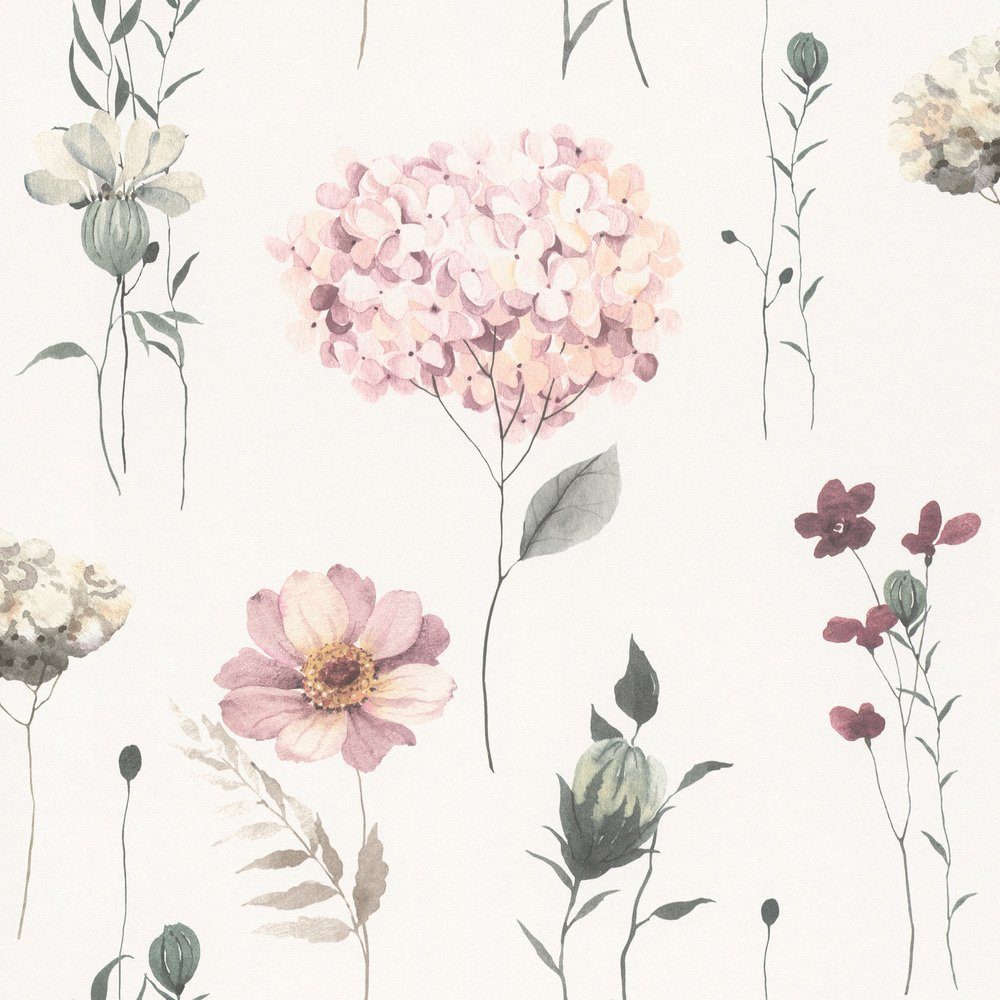 Rasch Vliestapete Romantisch Blumen Aquarell Weiß günstig online kaufen