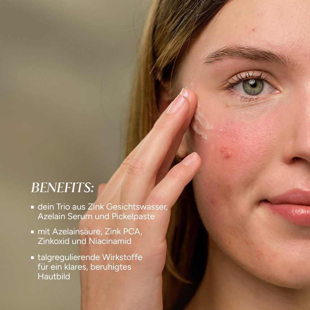 JUNGLÜCK Hautpflege-Set Bye Bye Pickel Trio, 1-tlg., dein Trio aus Zink Gesichtswasser, Azelain Serum und Pickelpaste