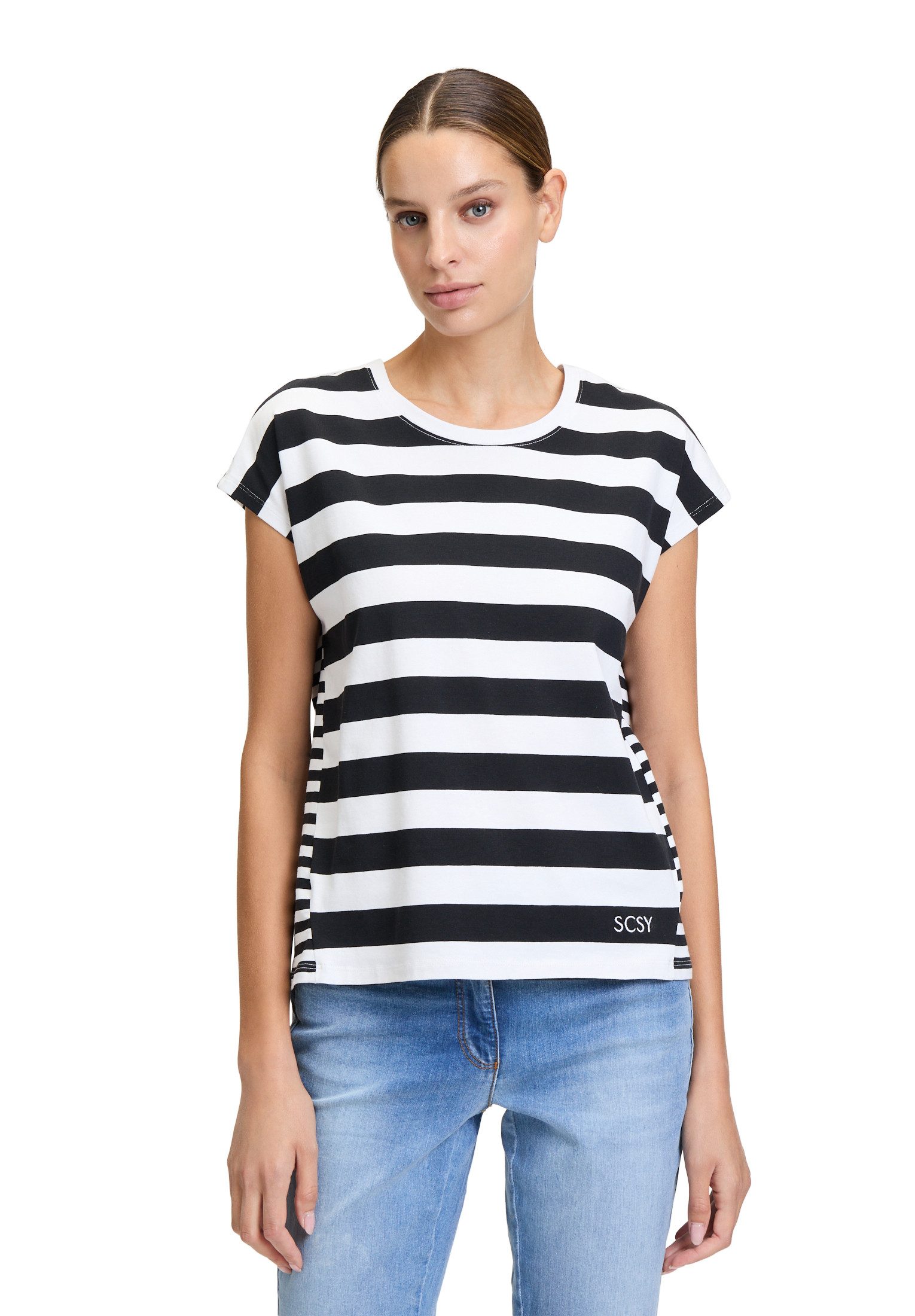 Betty Barclay Kurzarmshirt Betty Barclay Basic Shirt mit Streifen (1-tlg) Materialmix