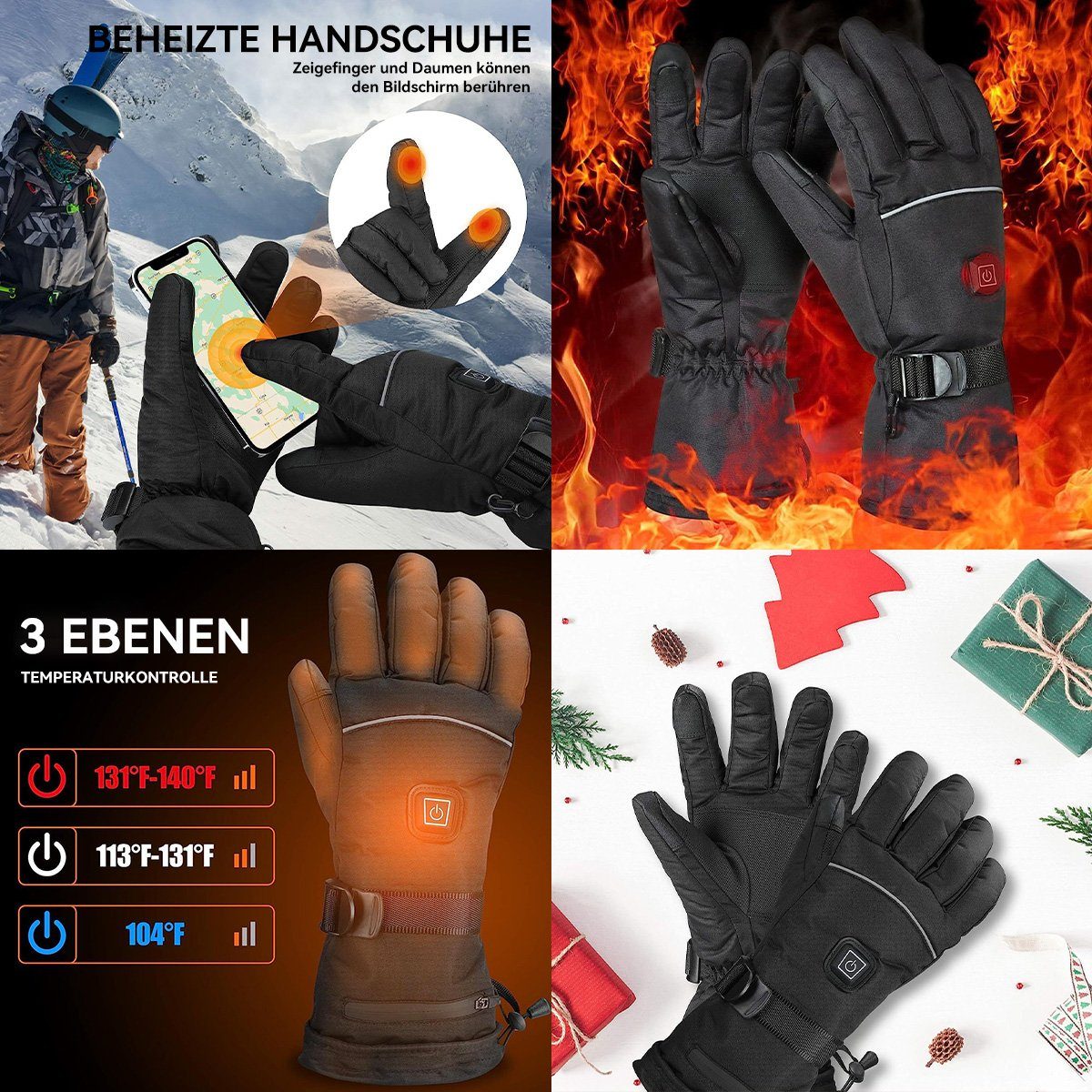 stufige Handschuhe,Wasserdicht,Winddicht,3 Fahrradhandschuhe Beheizte DOPWii Temperaturregelung