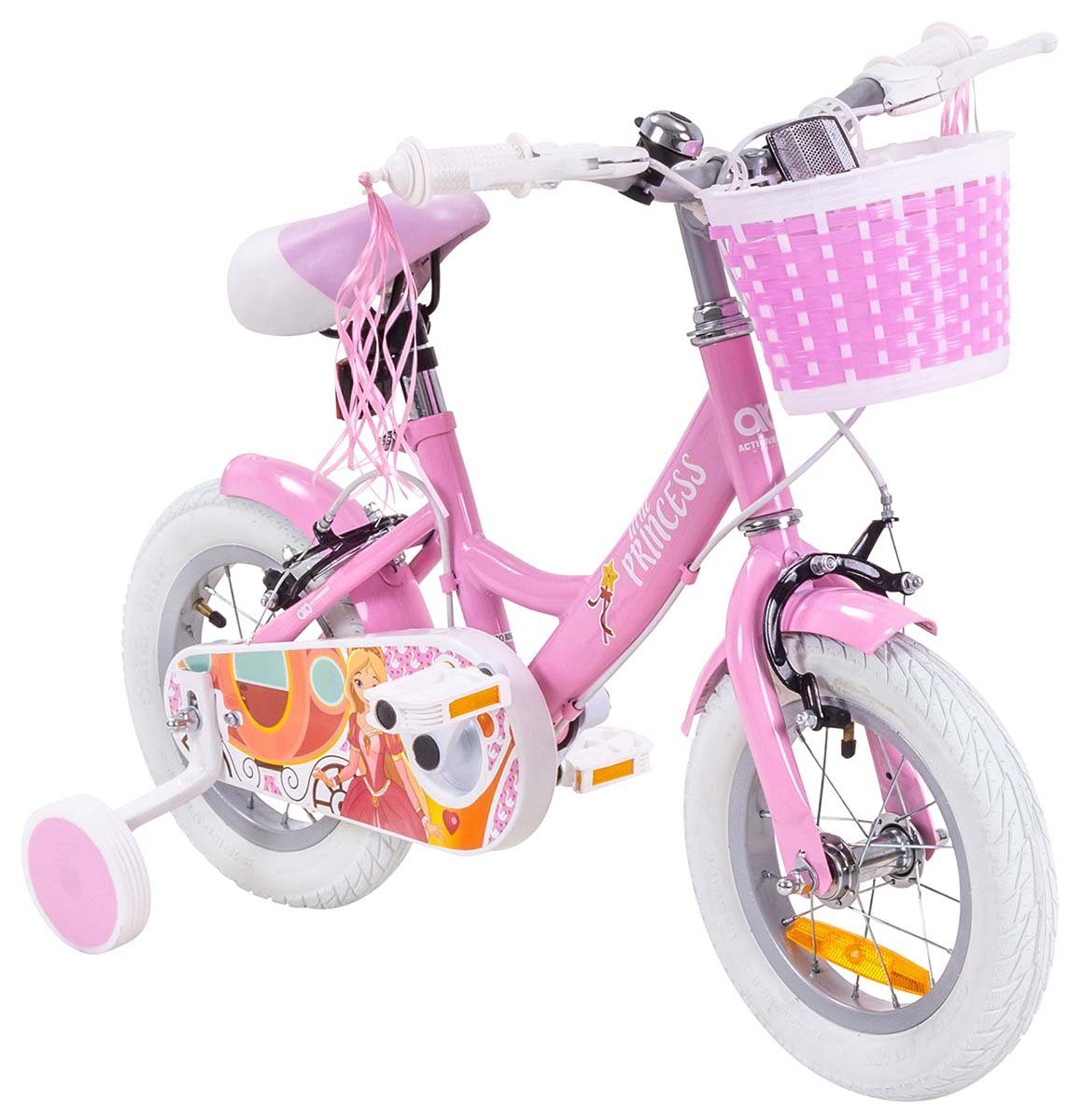 18 Zoll 28 cm Mädchenfahrrad Kinderfahrrad Fahrrad Stützräder Weiß/Rosa 