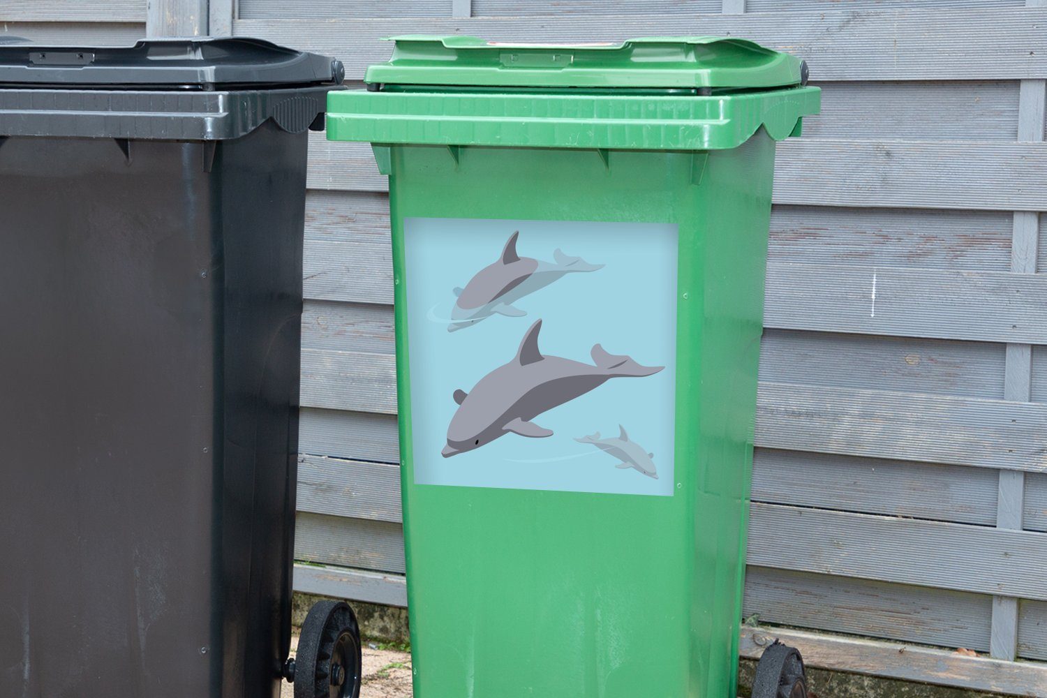 Mülleimer-aufkleber, Wandsticker Mülltonne, - Blau MuchoWow Abfalbehälter Delfine Wasser St), - (1 Sticker, Container,