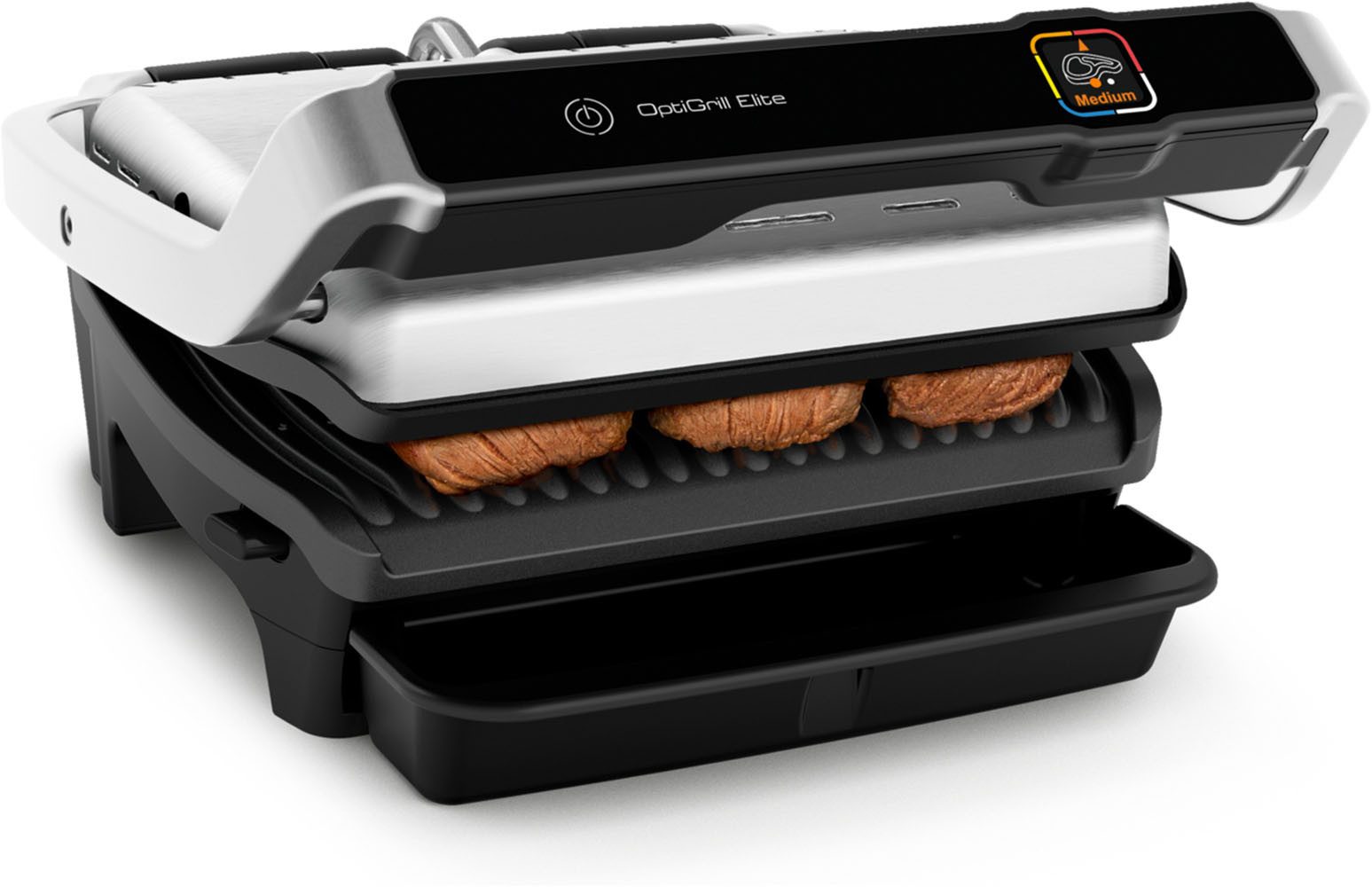Tefal Kontaktgrill GC750D OptiGrill Elite, 2000 W, 12 Programme, intuitiver Sensor, Grillboost-Funktion, Rezeptbuch App
