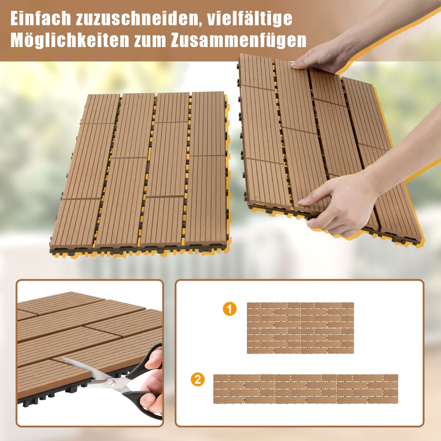 Clanmacy Terrassendielen Terrassenfliesen 30x60cm mit Klicksystem für Terrasse, Pool und Balkon, BxL: je 30x60 cm, (36-St)