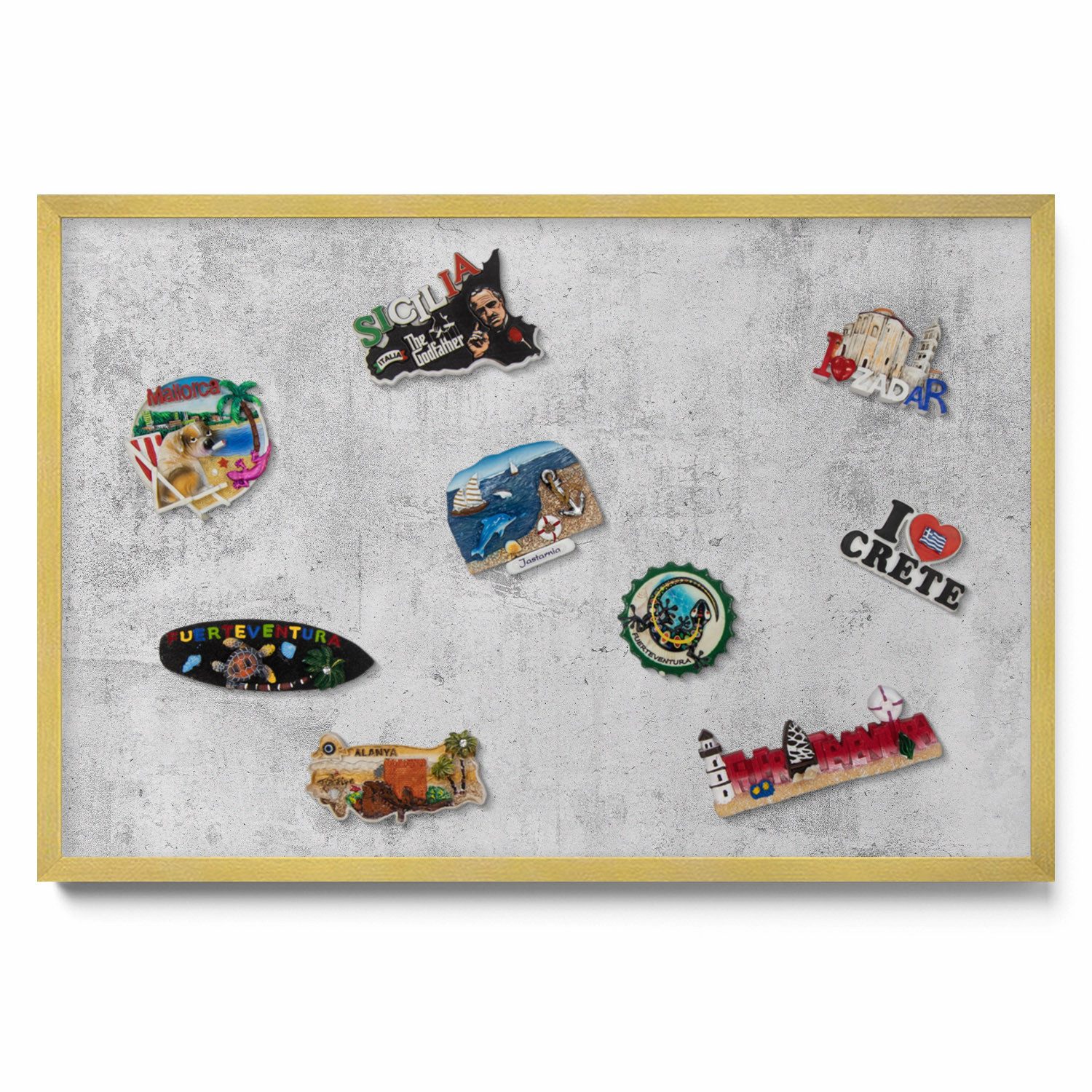 Tulup Magnettafel Grau mit goldenem Rahmen, für Wandmontage, Magnetisches Memoboard, Abgenutzte Betonstruktur, Grau