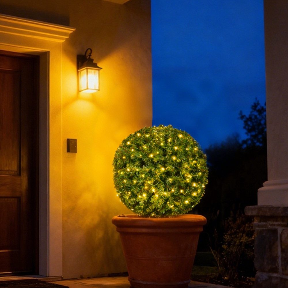 Kunstpflanze 40 cm LED Weihnachtskugel aus künstlicher Tanne Kunstpflanzen, günstig online kaufen