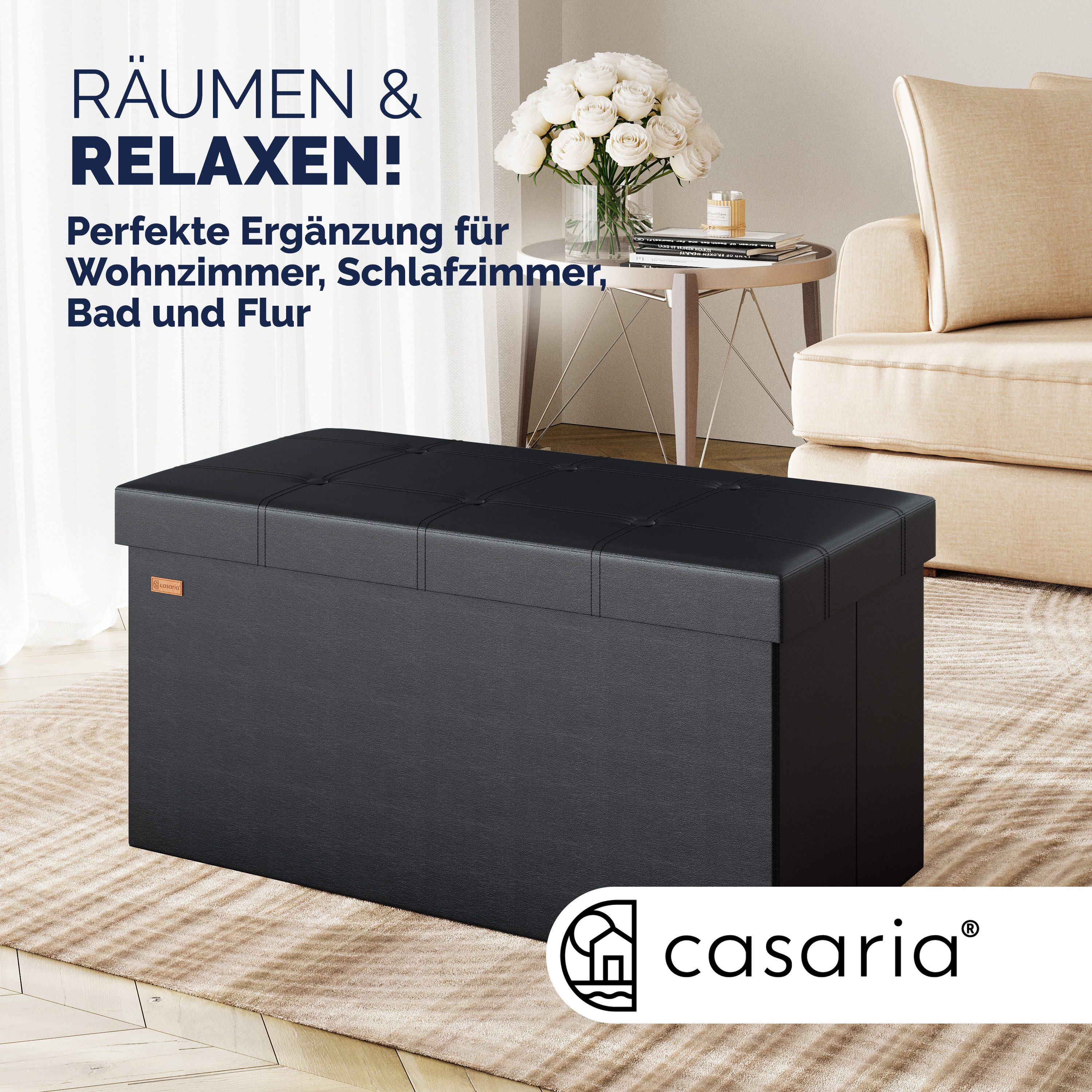 Casaria Sitzbank (1-St), mit Stauraum 80x40x40cm Faltbar 100 L Gepolstert Deckel Kunstleder