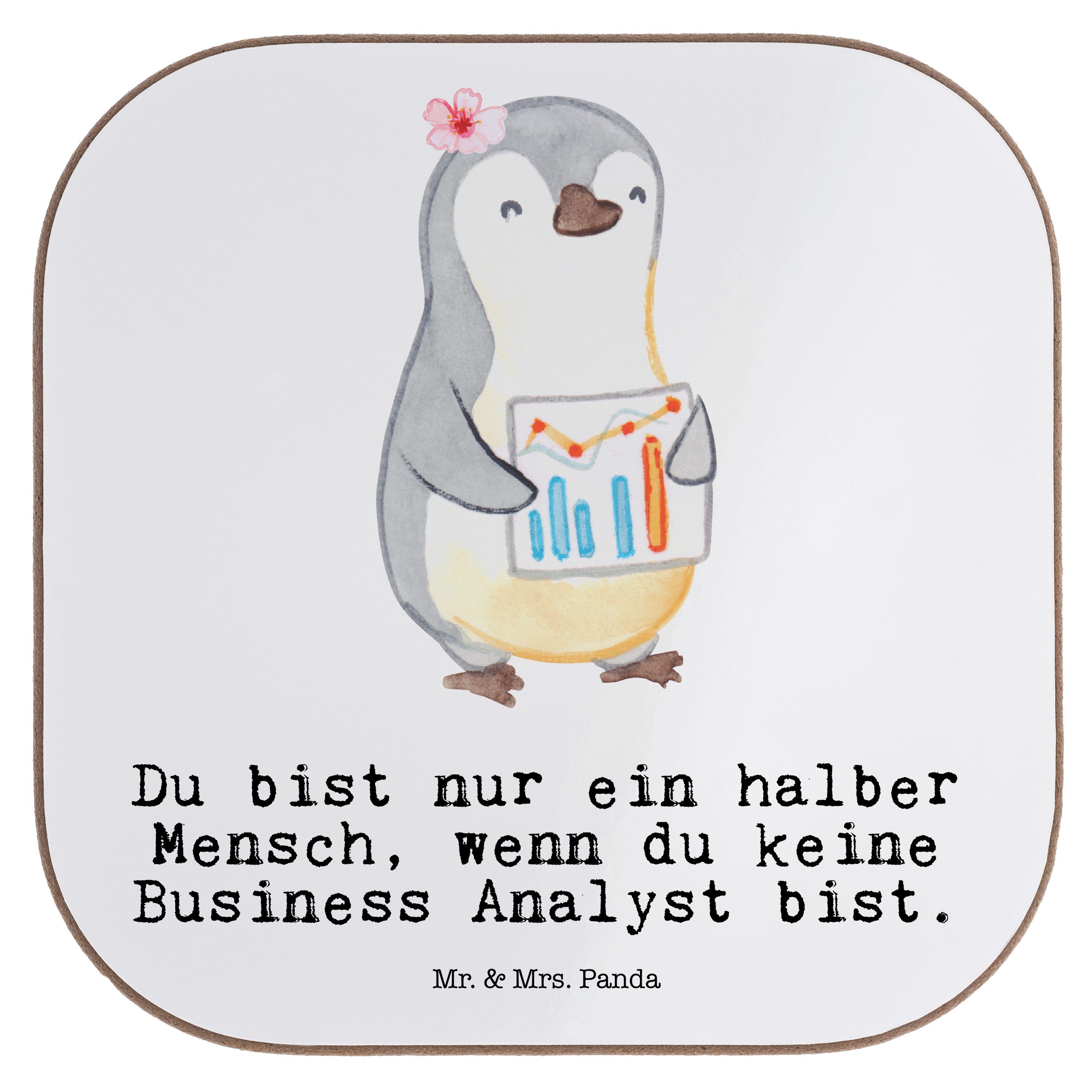 Mr. & Mrs. Panda Getränkeuntersetzer Business Analyst mit Herz - Weiß - Geschenk, Mitarbeiter, Bierdeckel, 1-tlg.