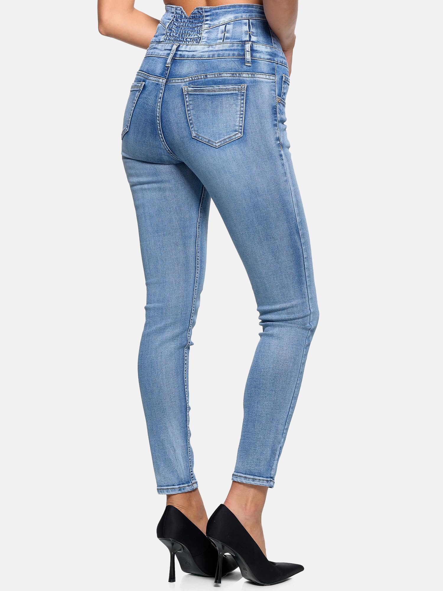 Elara Slim-fit-Jeans High Waist Skinny Jeans Damen mit Push Up Effekt & Knopfleiste
