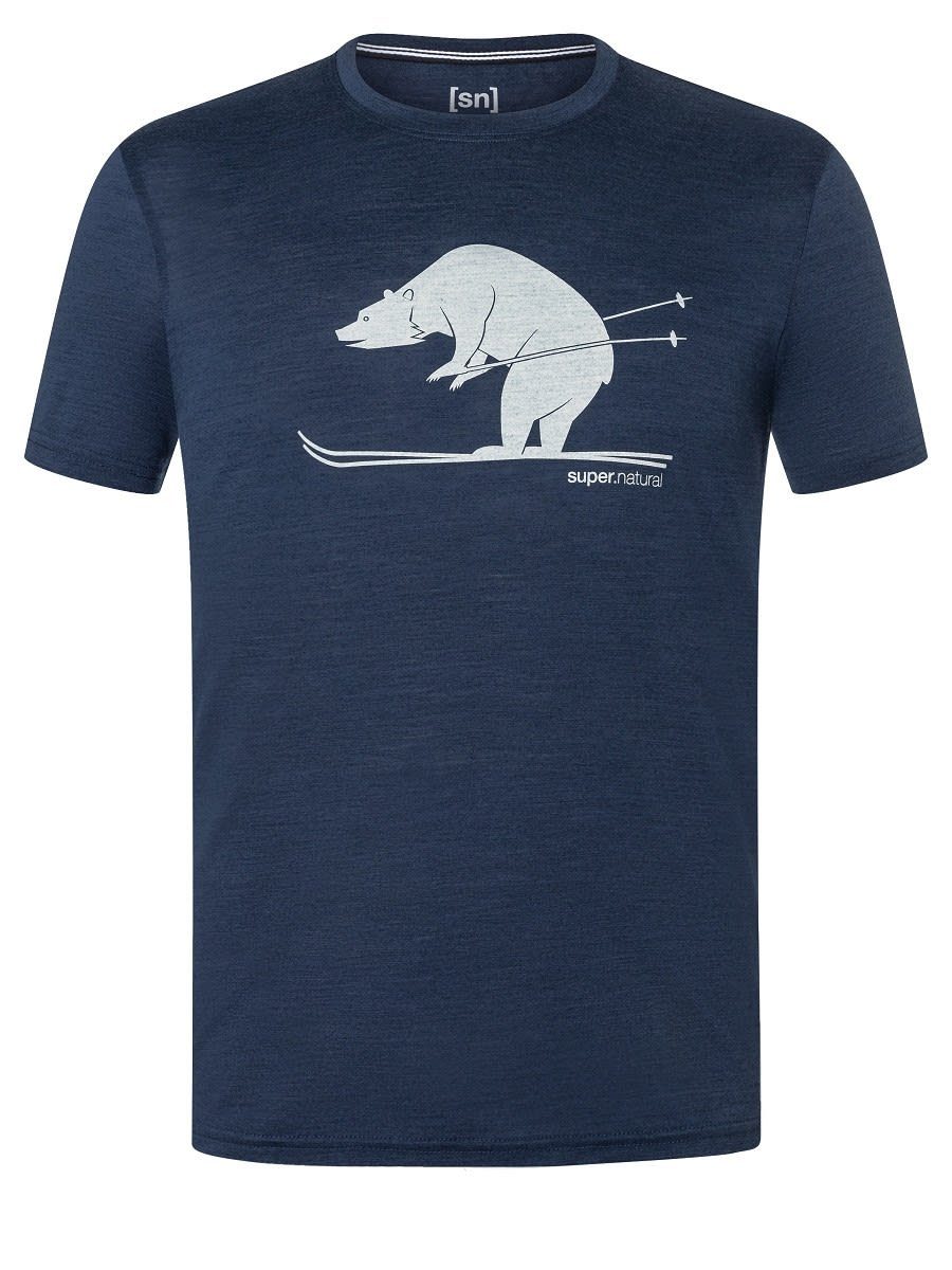 SUPER.NATURAL T-Shirt Super.natural M Skiing Bear Tee Herren Blue Iris Melange - Feather Grey