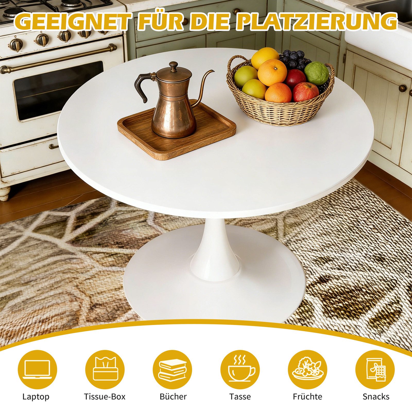 TWSOUL Esstisch Runder Esszimmertisch, 80 cm Moderner Couchtisch Gartentisch