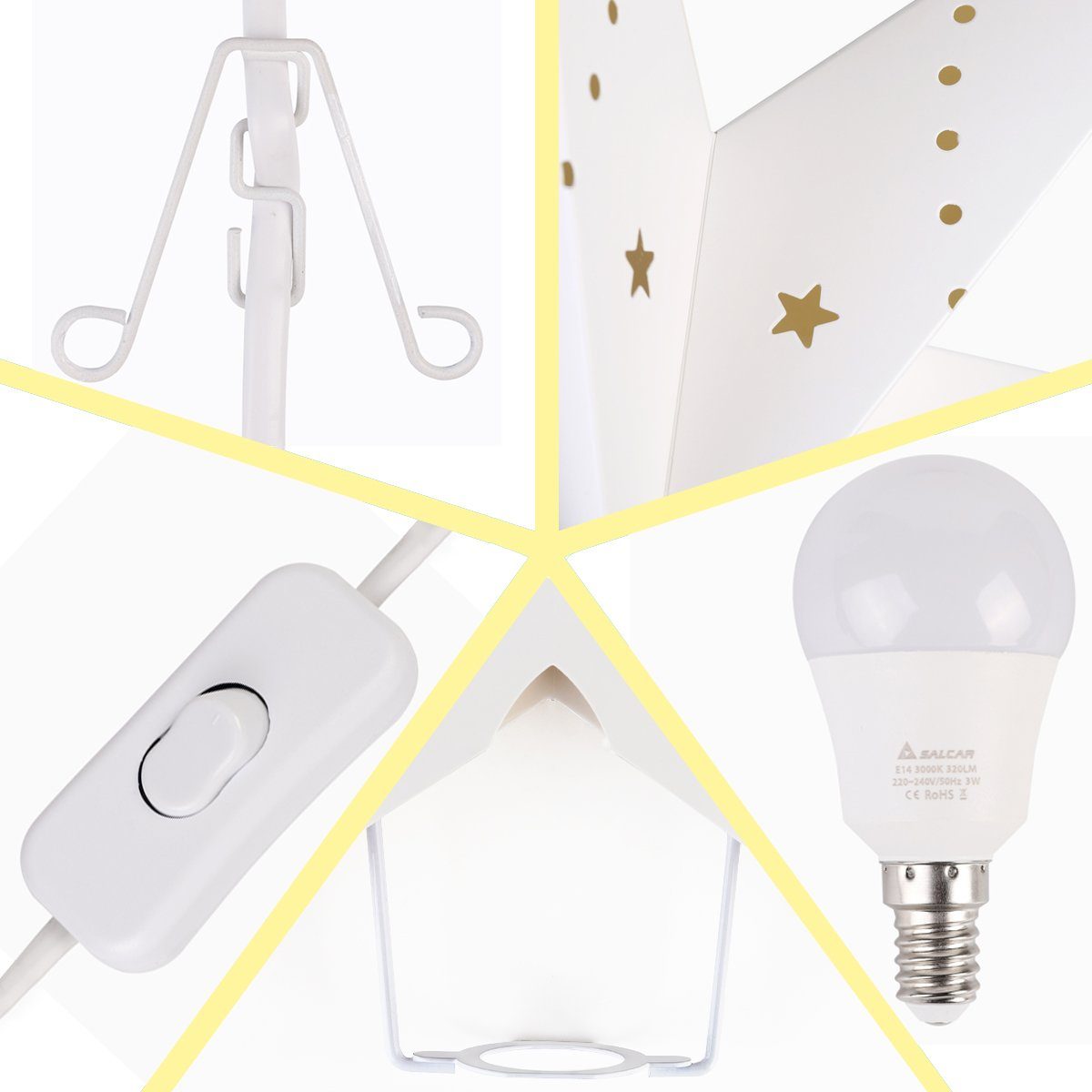 Salcar Papierstern 3D LED Papierstern Hängend Weihnachtsstern Beleuchtet Weihnachtsdeko, Sternlicht Wohnzimmer Schlafzimmer Fenster, 55cm – Bild 4 von 5