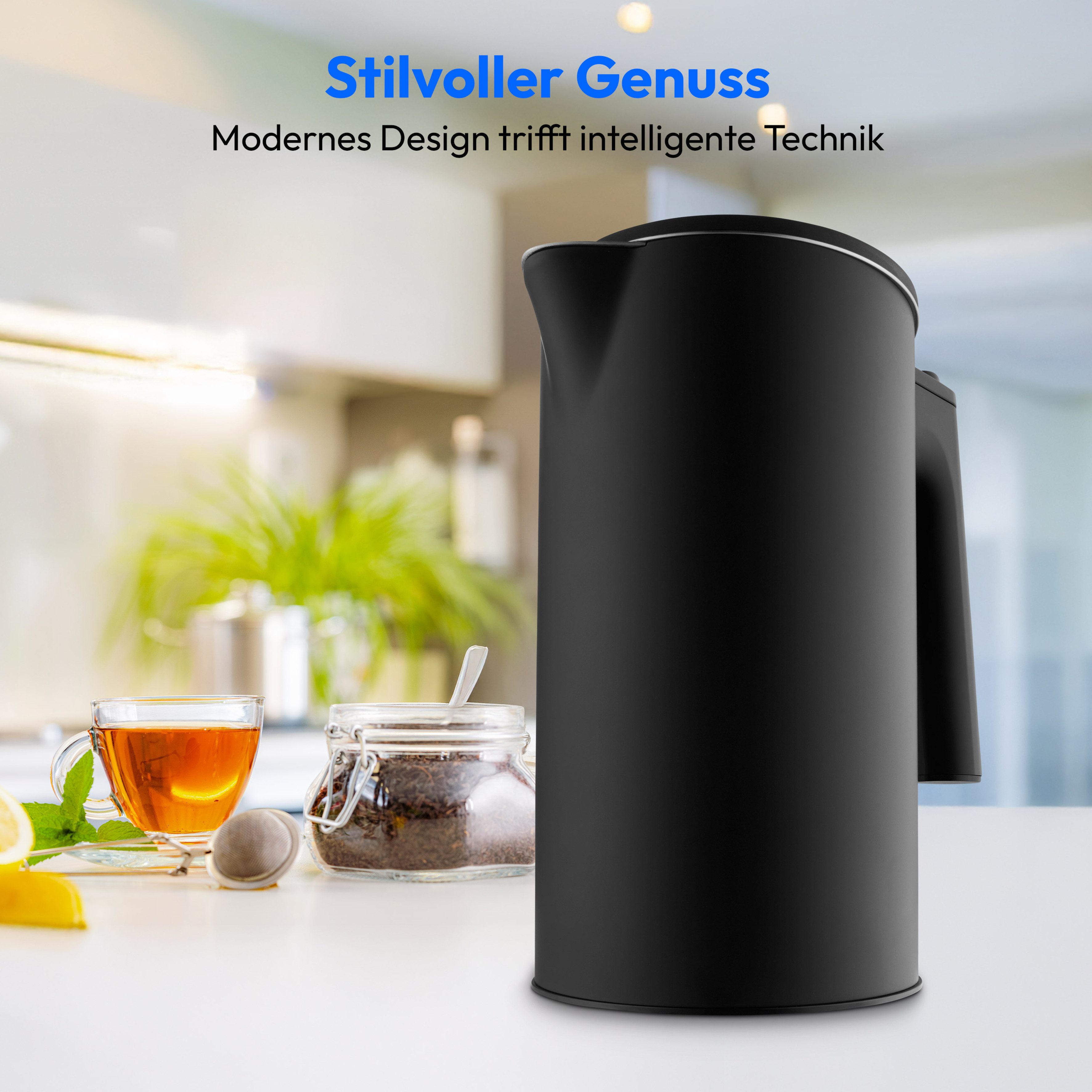 Medion® Wasserkocher MD12106, 1,5 l, 2200 W, 2.200 W, 1,5 L, LED-Display, Sensor-Touch Bedienung, Kindersicherung