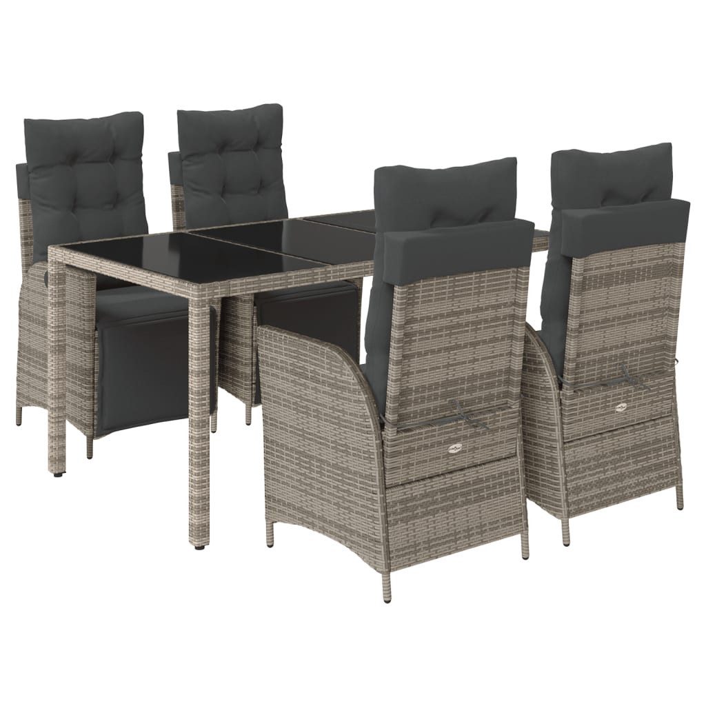 vidaXL Garten-Essgruppe 5-tlg. Garten-Essgruppe mit Kissen Grau Poly Rattan, (4-tlg)