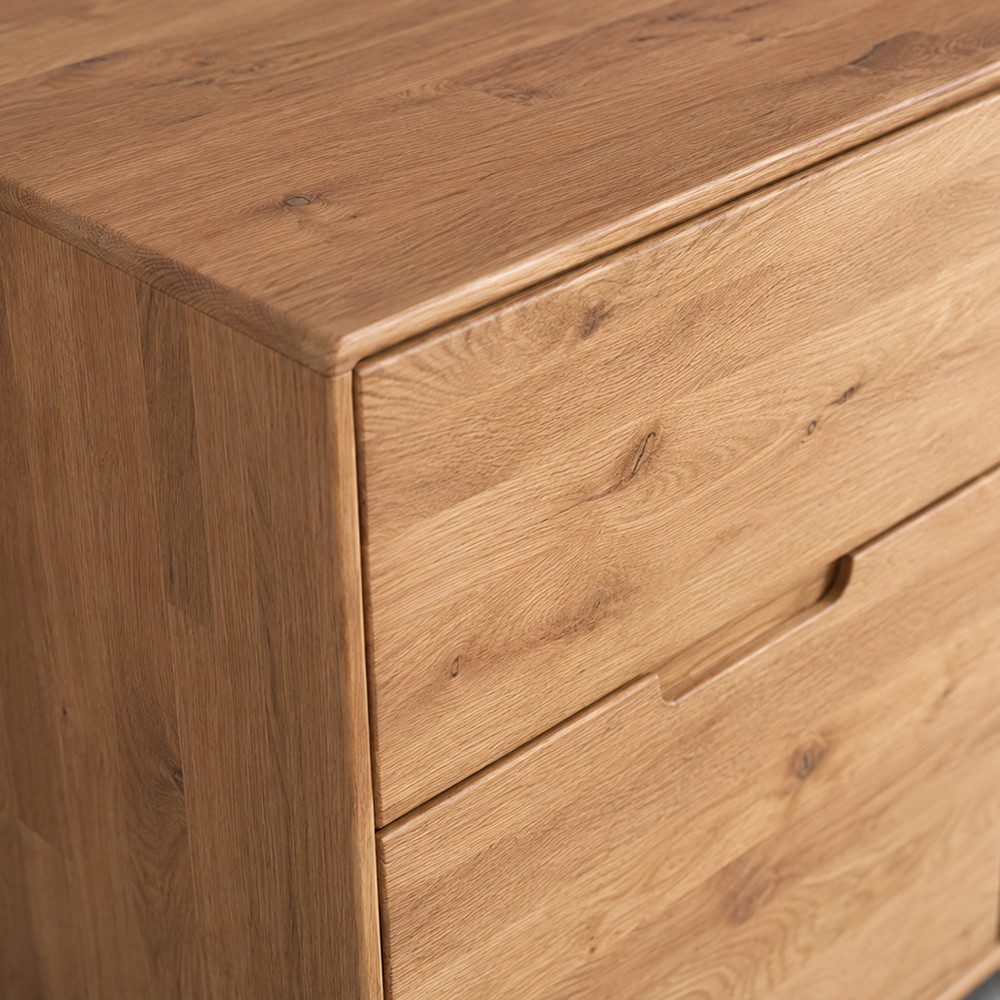 Lomadox Kommode WISLA-69, Massiv Wildeiche geölt, 100 cm, Griffeinfräsung, Softclose, montiert