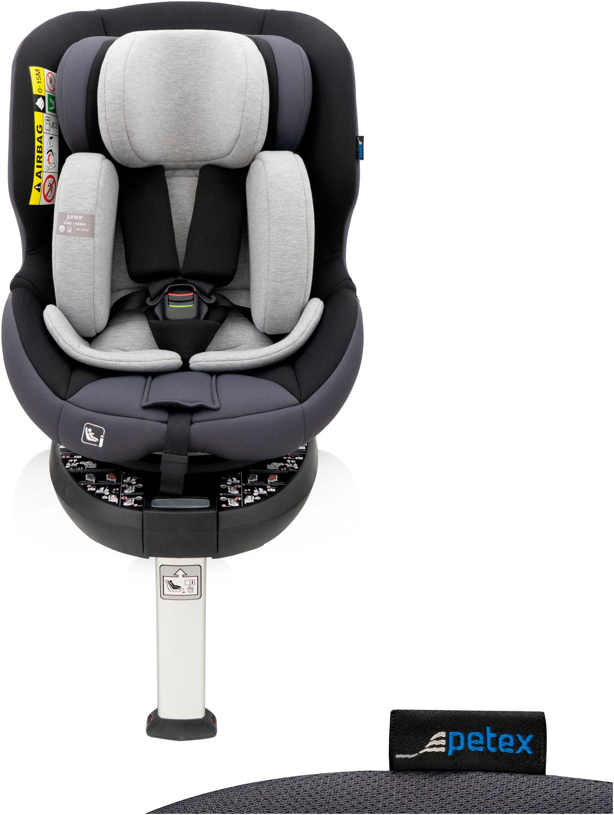 Petex Autokindersitz King, mit Isofix, grau, ab: Geburt, bis: 8 Jahre, ISOFIX-Befestigung & Stützfuß oder mit 3-Punkt-Gurt des Fahrzeugs