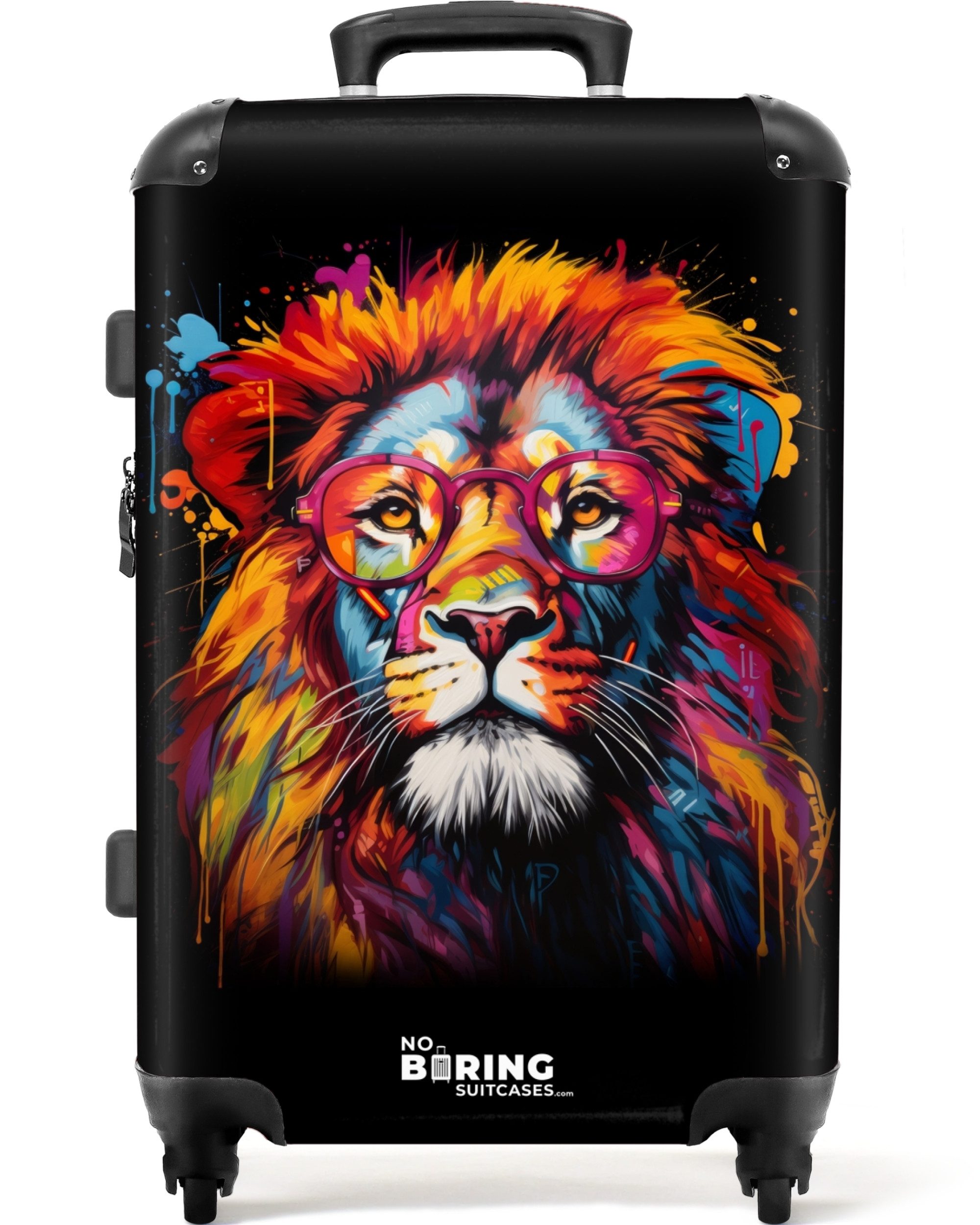 NoBoringSuitcases.com© Hartschalen-Trolley Bunter Löwe im Graffiti-Stil 67 cm - 72 L, Koffer Mittelgroß für 20kg, Suitcase für Erwachsene, Reisekoffer