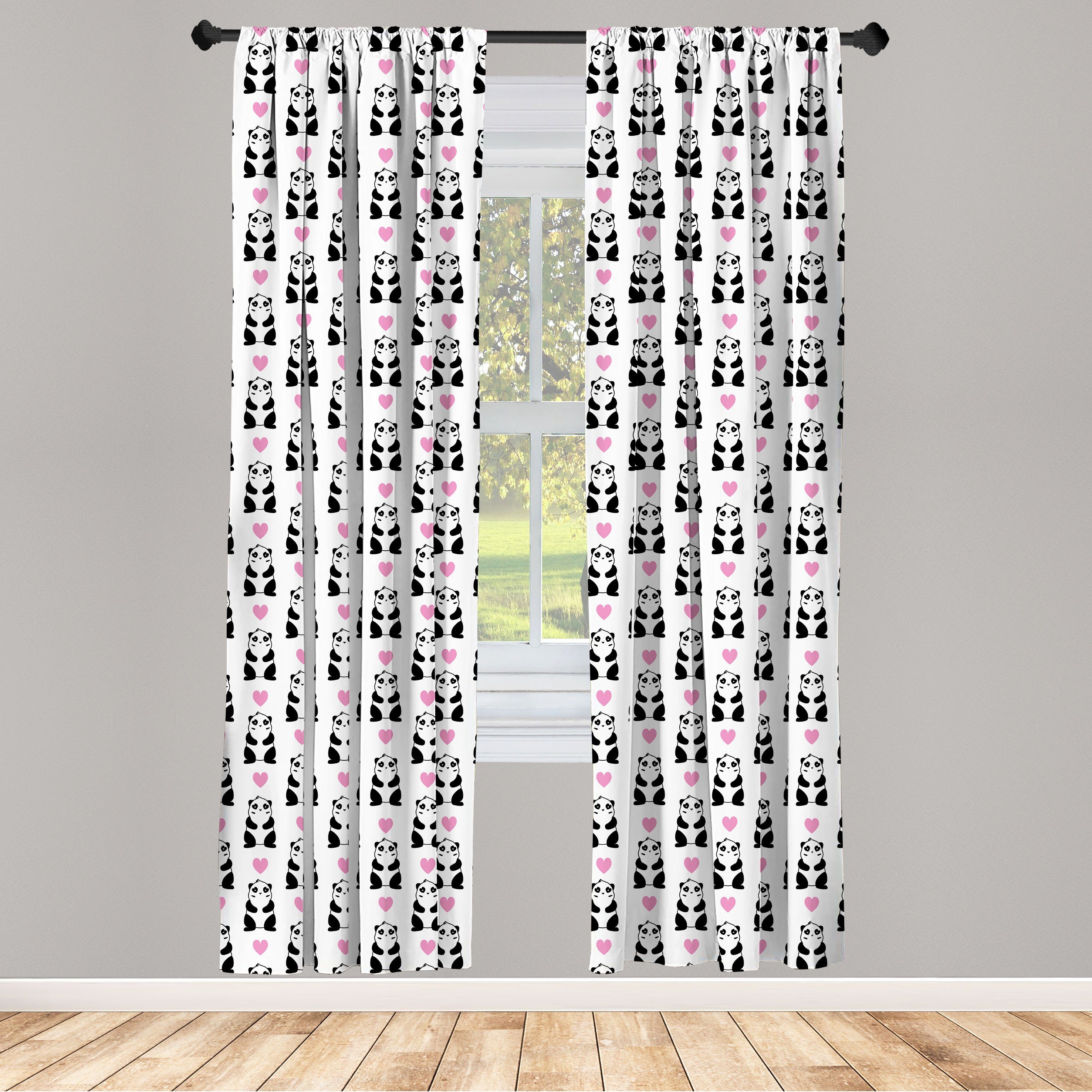Gardine Vorhang für Wohnzimmer Schlafzimmer Dekor, Abakuhaus, Microfaser, Valentinstag Romantisches Pandas