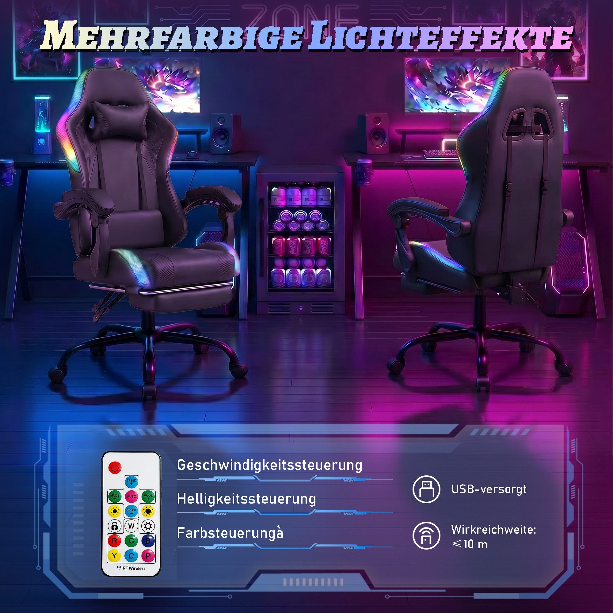HOMALL Gaming-Stuhl mit LED,Ergonomisch,Fußstütze,computerstuhl,gaming stuhl mit massage, Ergonomischer Bürostuhl,Kopfstütze und Lendenstütze