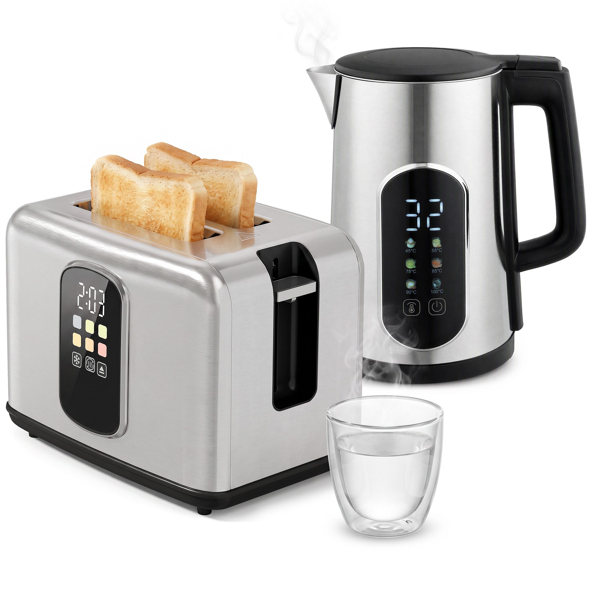 HOMCOM Frühstücks-Set Wasserkocher und Toaster Set mit 45°-100° Warmhalte-& Memory-Funktion (1-tlg), Wasserkocher & Toaster Set – Bild 2 von 5